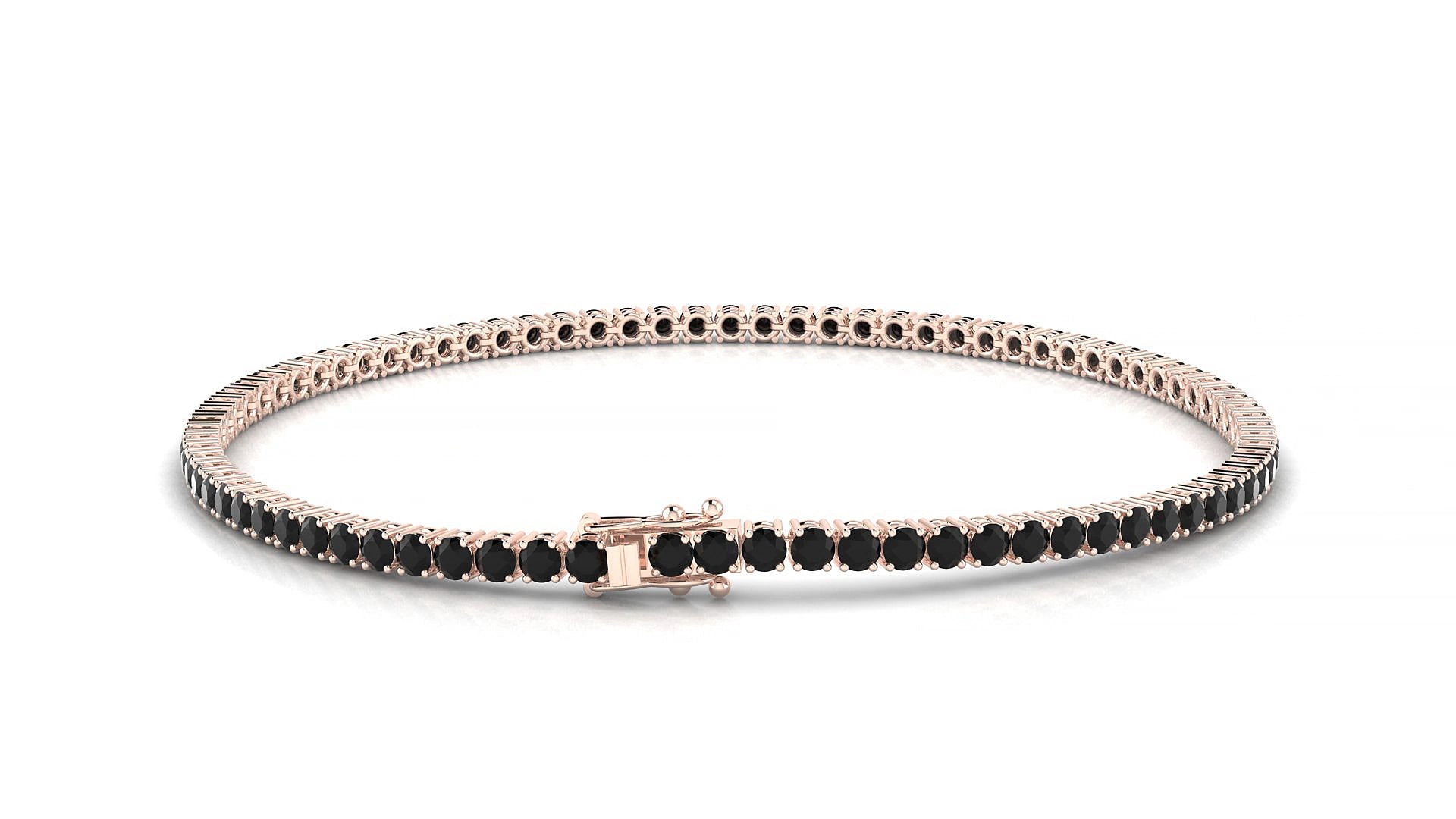 Capri | 18k Rose Gold 2 mm Round Natural Black Diamond 17 cm Tennis Bracelet