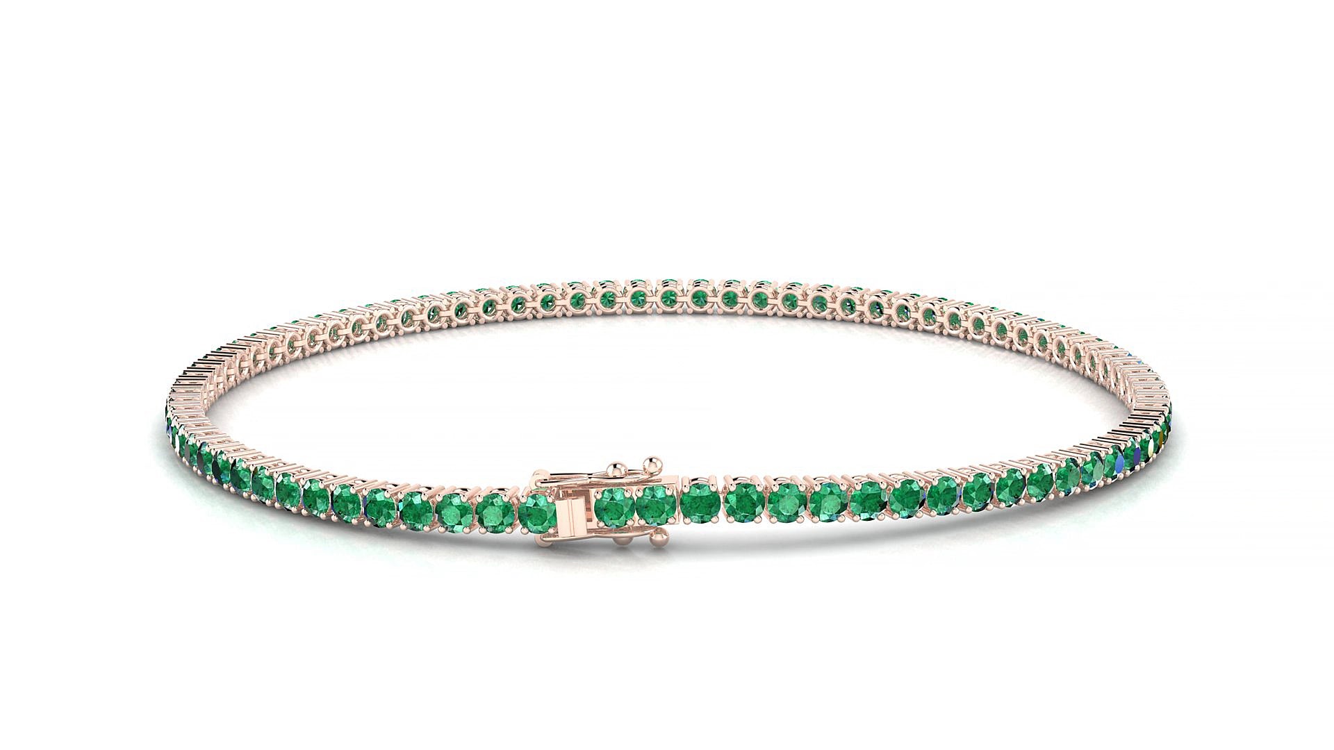 Capri | 18k Rose Gold 2 mm Round Natural Emerald 15 cm Tennis Bracelet
