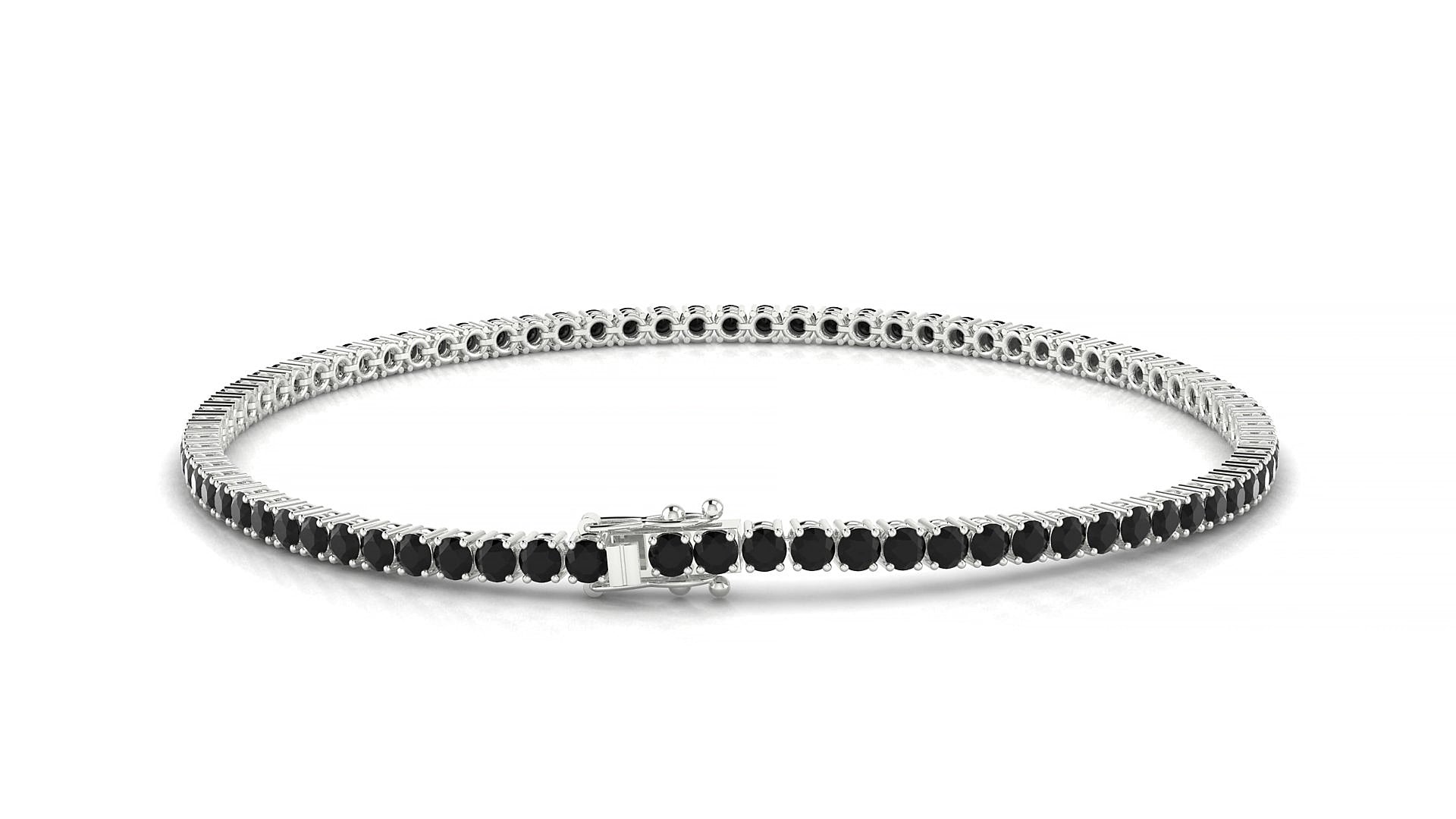 Capri | 18k White Gold 2 mm Round Natural Black Diamond 19 cm Tennis Bracelet