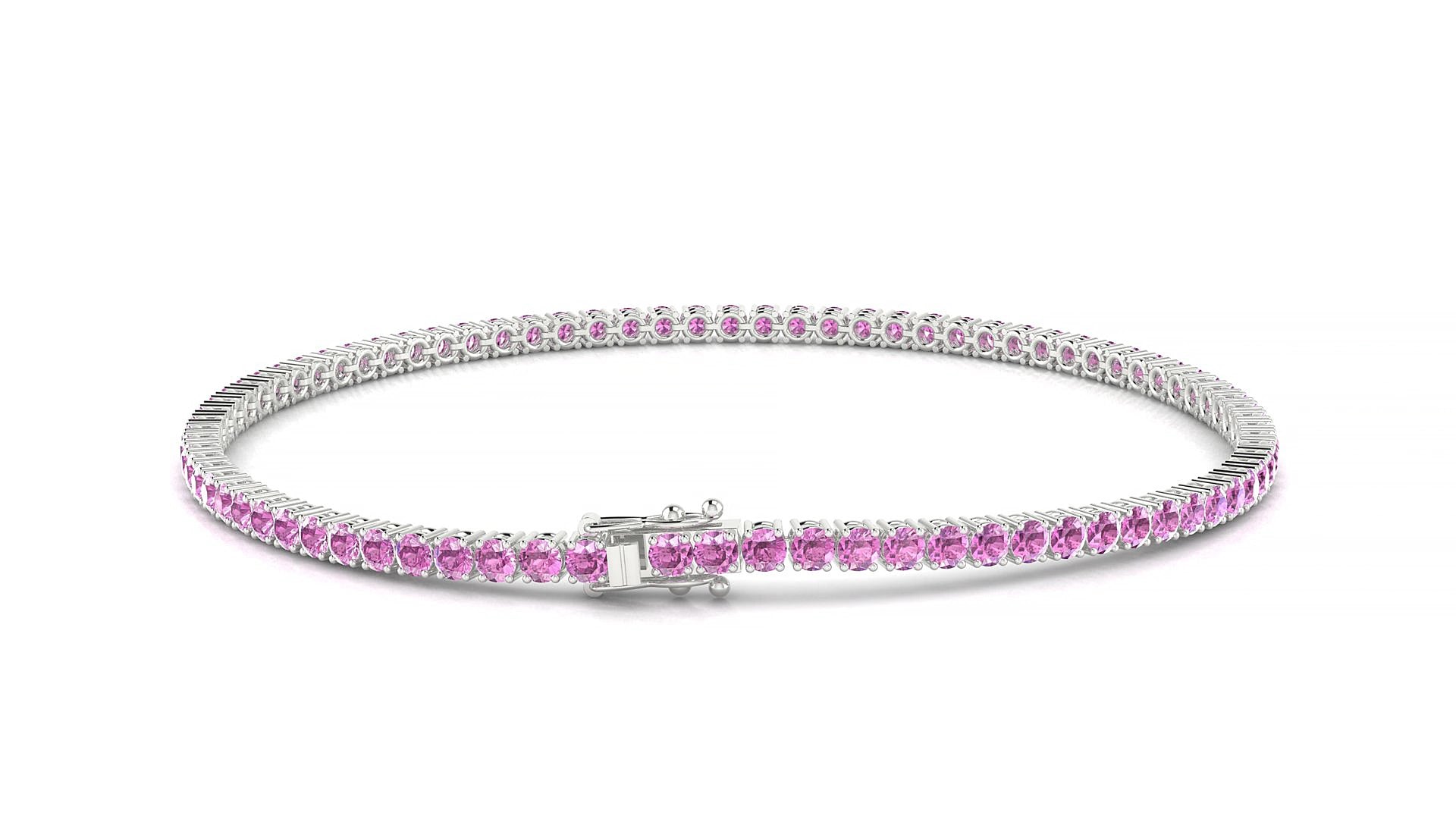 Capri | 18k White Gold 2 mm Round Natural Pink Sapphire 15 cm Tennis Bracelet