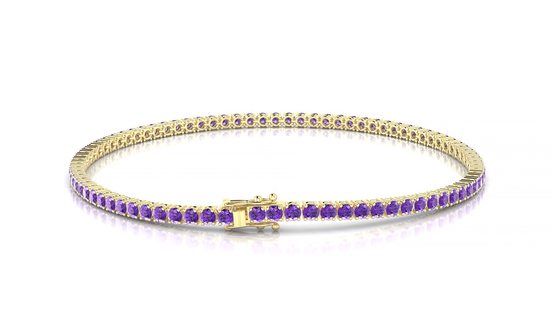 Capri | 18k Yellow Gold 2 mm Round Natural Amethyst 17 cm Tennis Bracelet