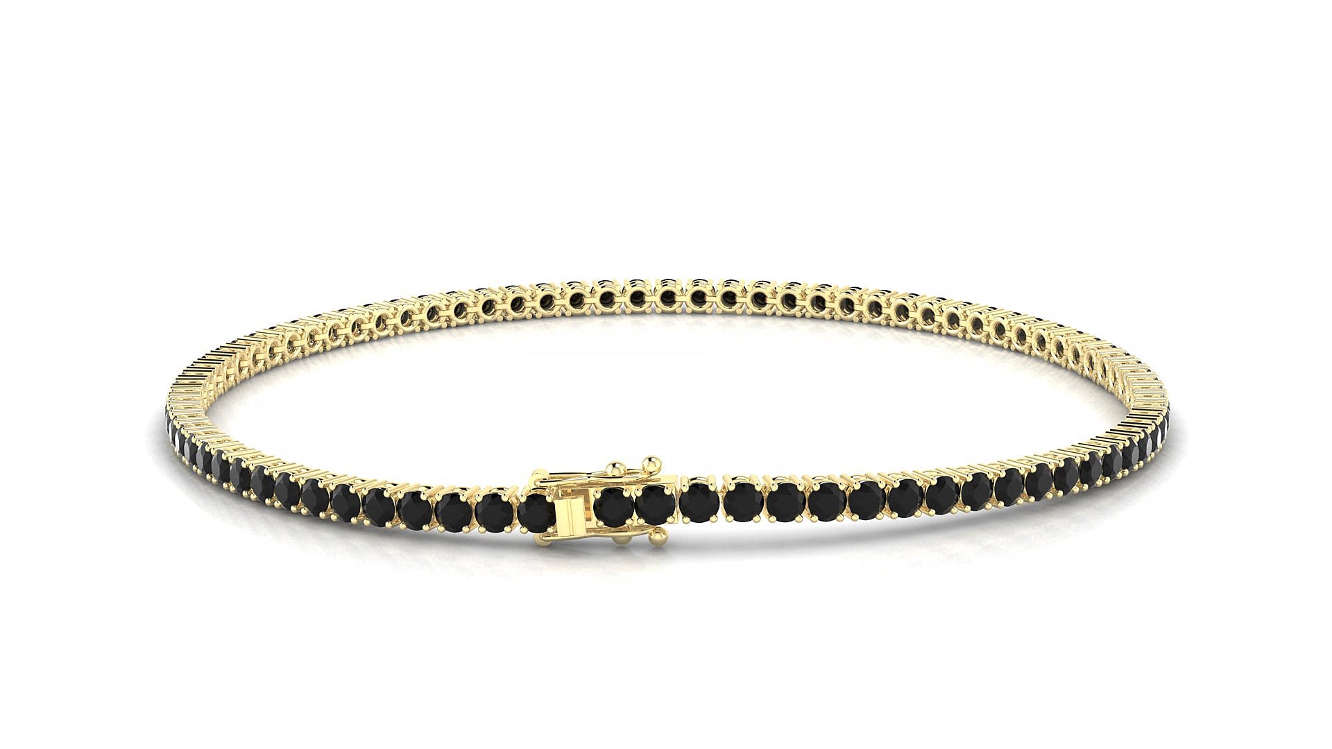 Capri | 18k Yellow Gold 2 mm Round Natural Black Diamond 16 cm Tennis Bracelet