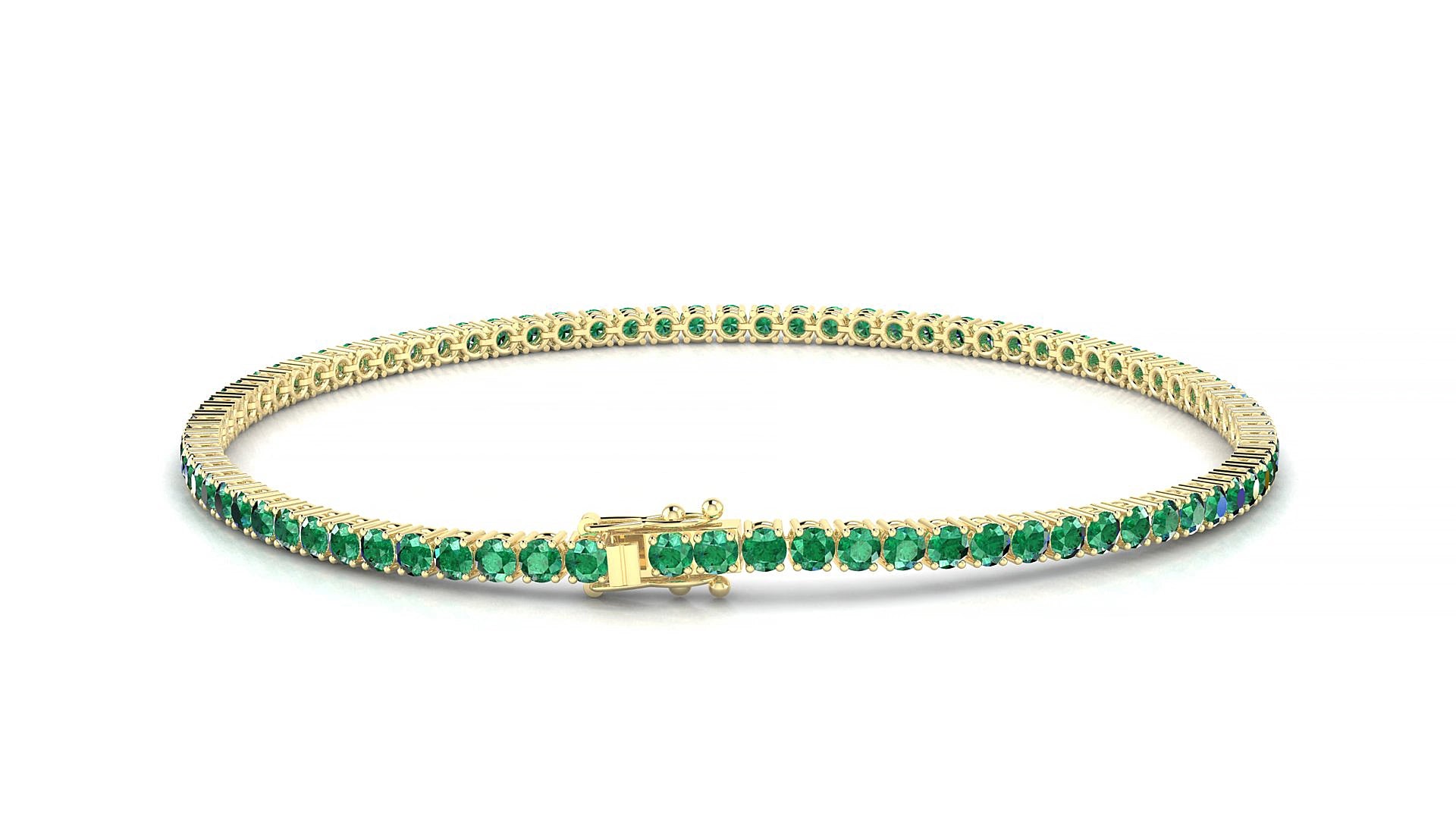 Capri | 18k Yellow Gold 2 mm Round Natural Emerald 16 cm Tennis Bracelet