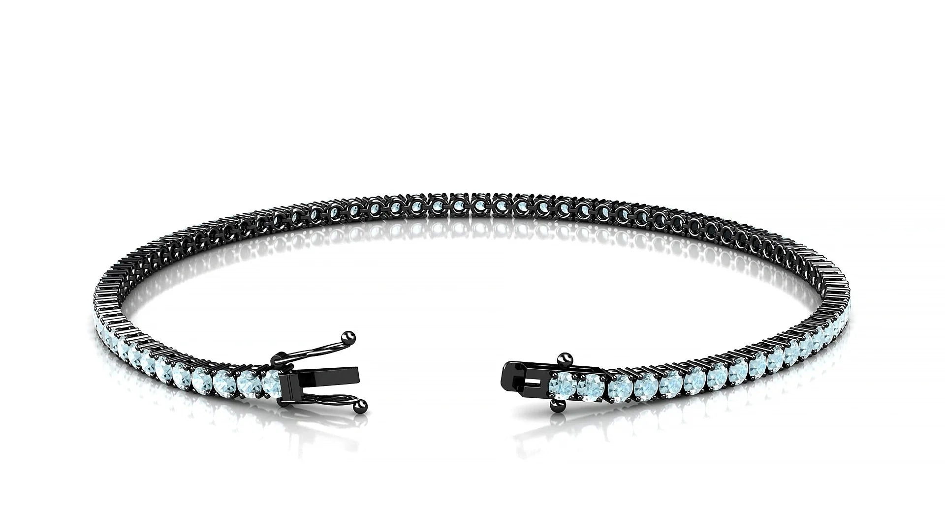 Capri | 18k Black Gold 2 mm Round Natural Aquamarine Tennis Bracelet