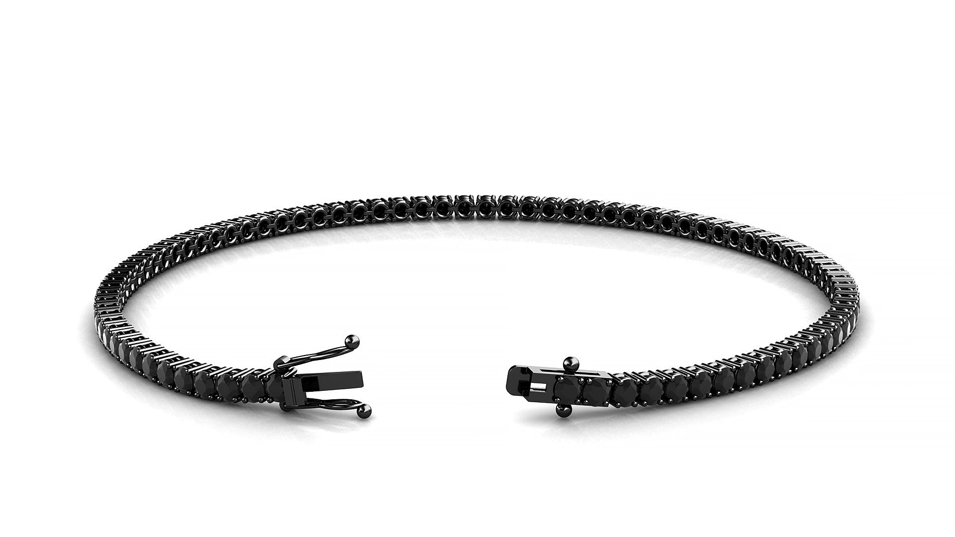 Capri | 18k Black Gold 2 mm Round Natural Black Diamond 15 cm Tennis Bracelet