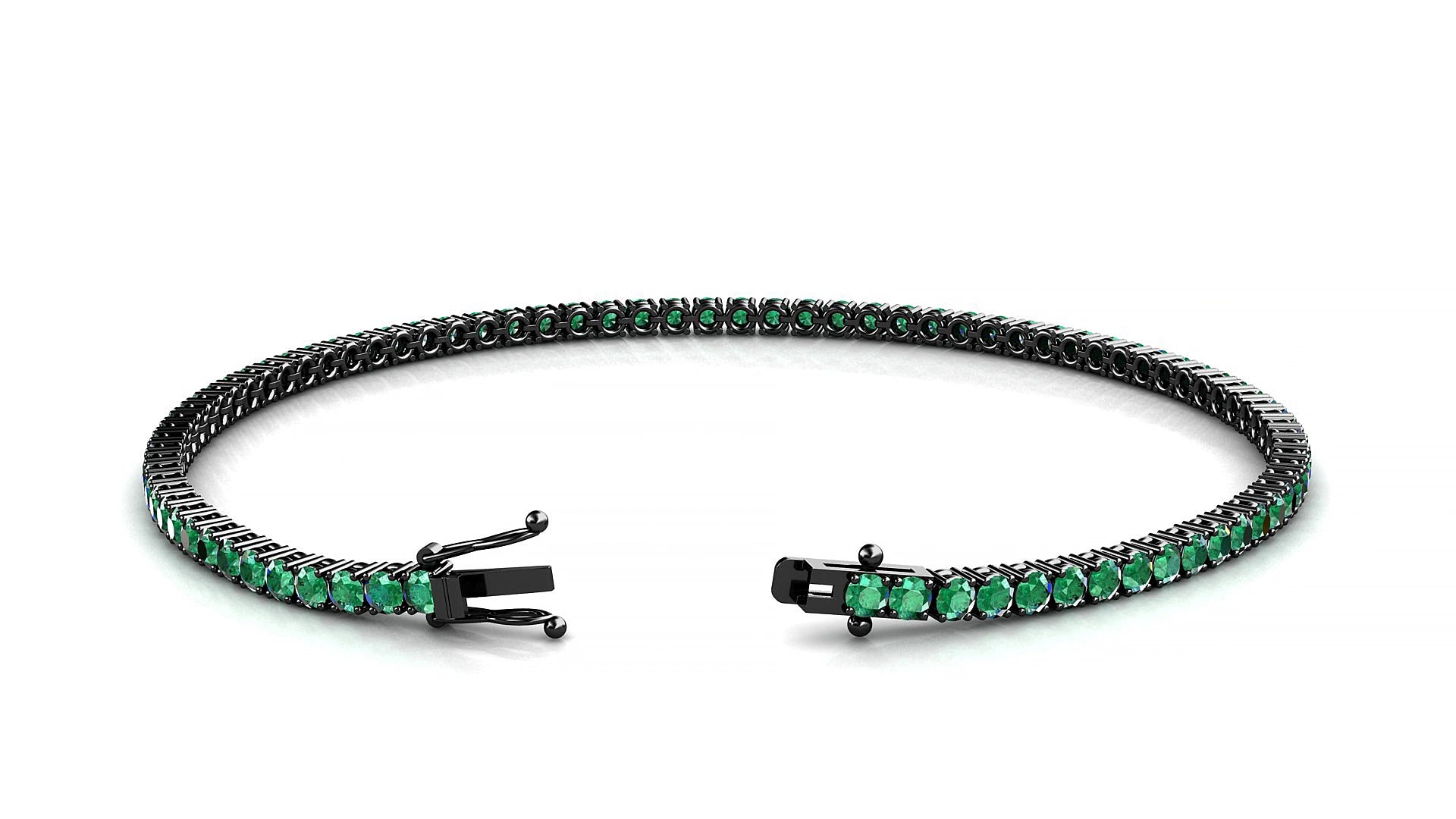 Capri | 18k Black Gold 2 mm Round Natural Emerald 15 cm Tennis Bracelet