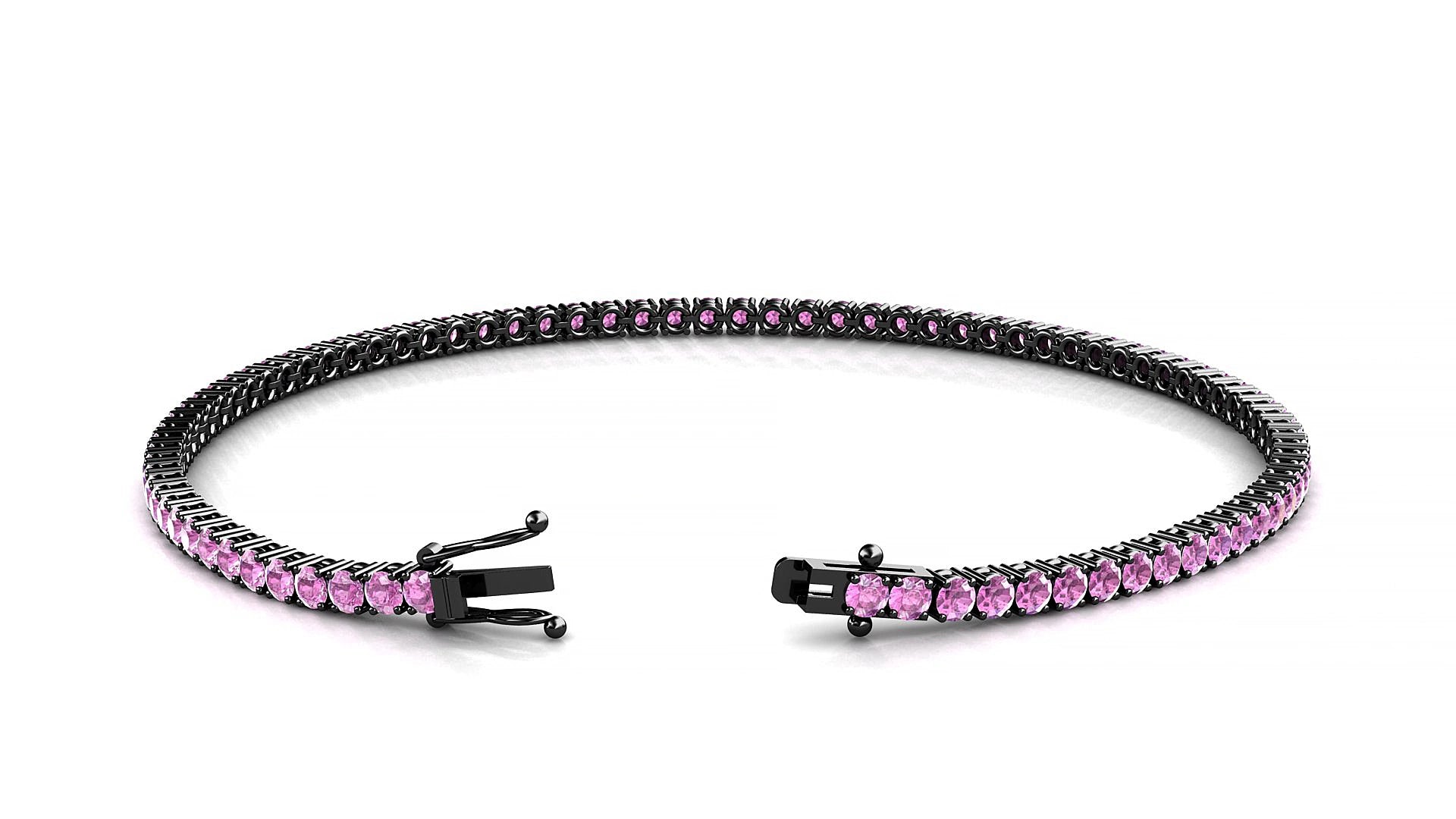Capri | 18k Black Gold 2 mm Round Natural Pink Sapphire 19 cm Tennis Bracelet