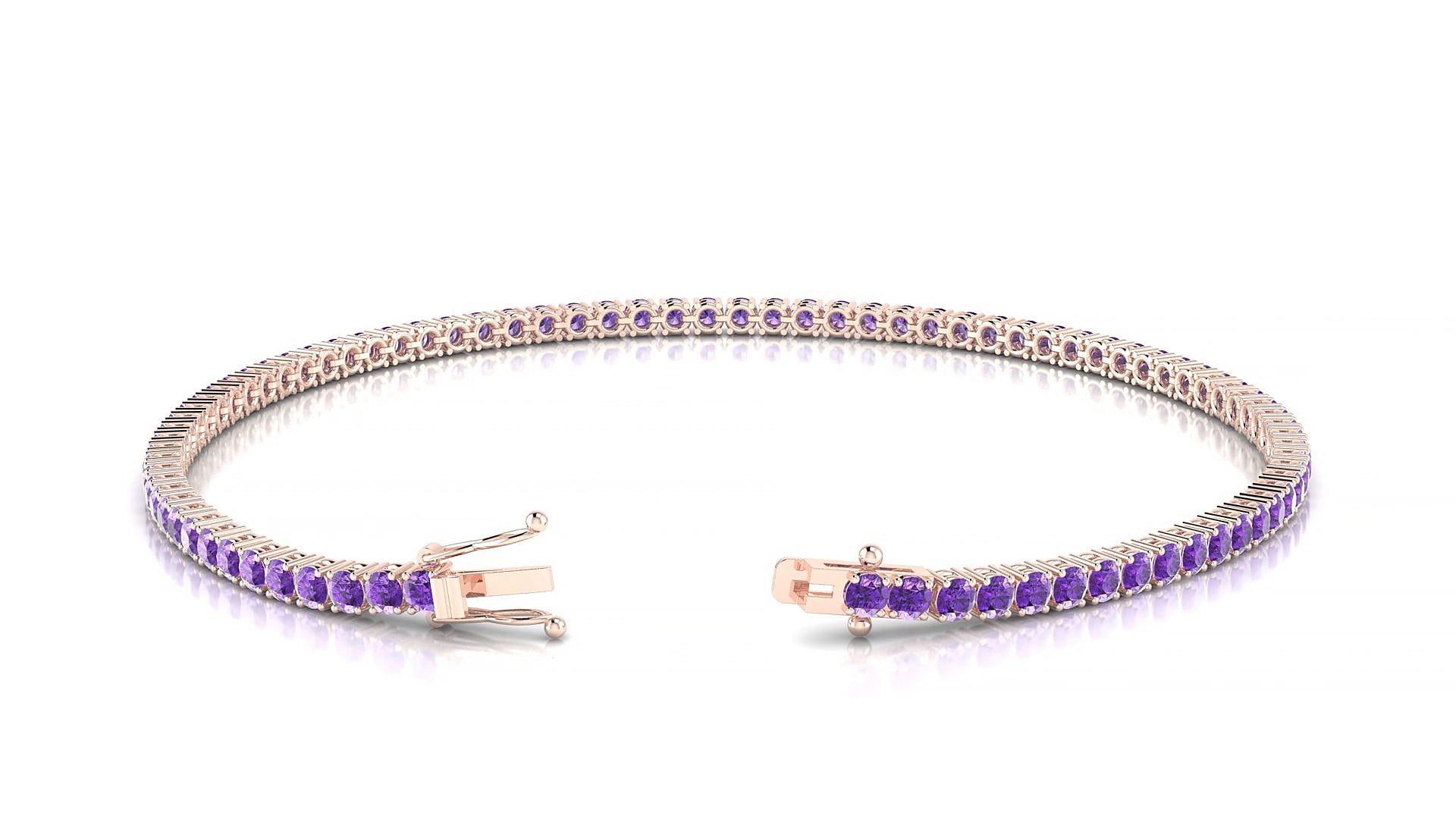Capri | 18k Rose Gold 2 mm Round Natural Amethyst 15 cm Tennis Bracelet