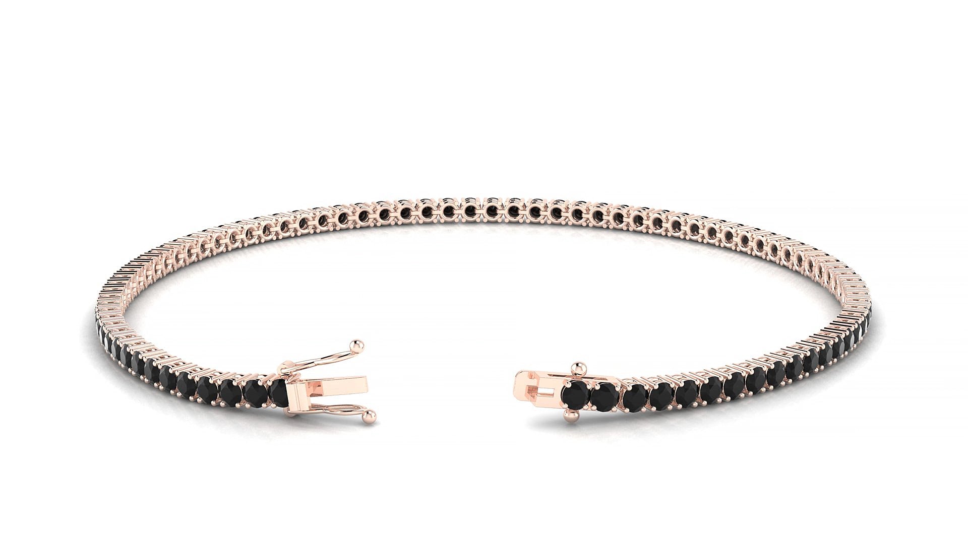 Capri | 18k Rose Gold 2 mm Round Natural Black Diamond 17 cm Tennis Bracelet
