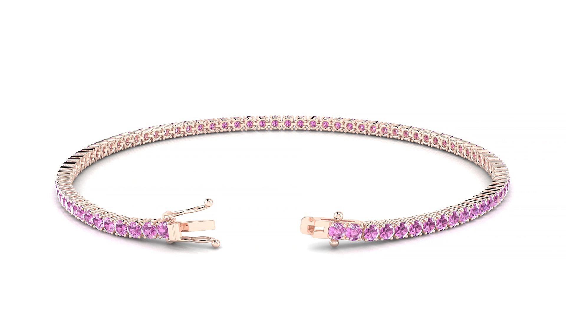Capri | 18k Rose Gold 2 mm Round Natural Pink Sapphire 16 cm Tennis Bracelet