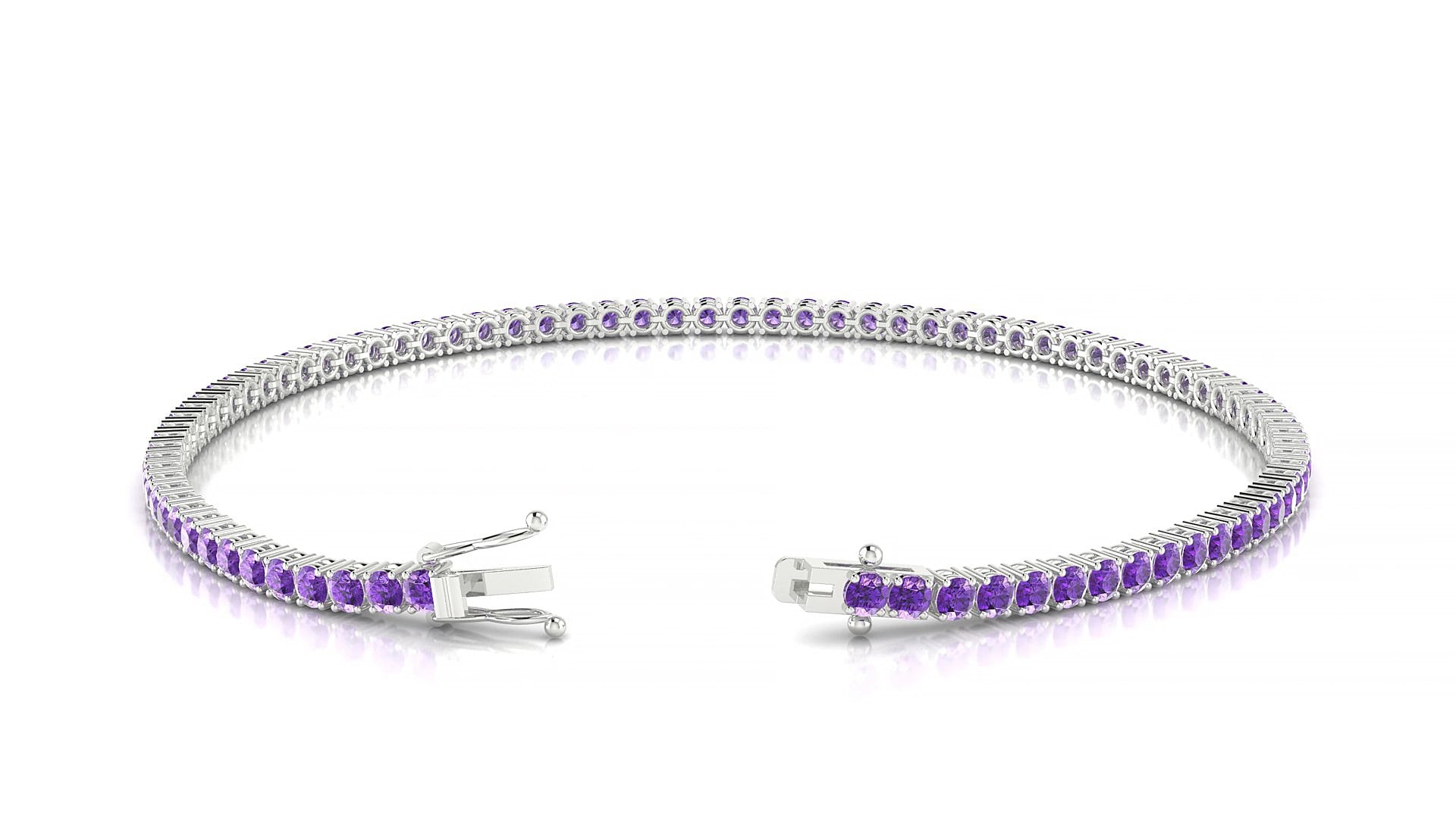 Capri | 18k White Gold 2 mm Round Natural Amethyst 17 cm Tennis Bracelet
