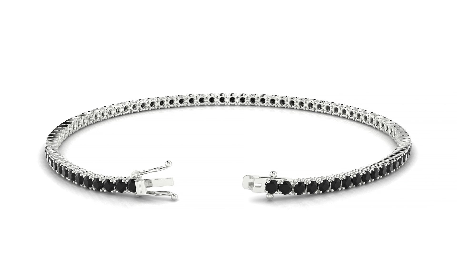 Capri | 18k White Gold 2 mm Round Natural Black Diamond 16 cm Tennis Bracelet