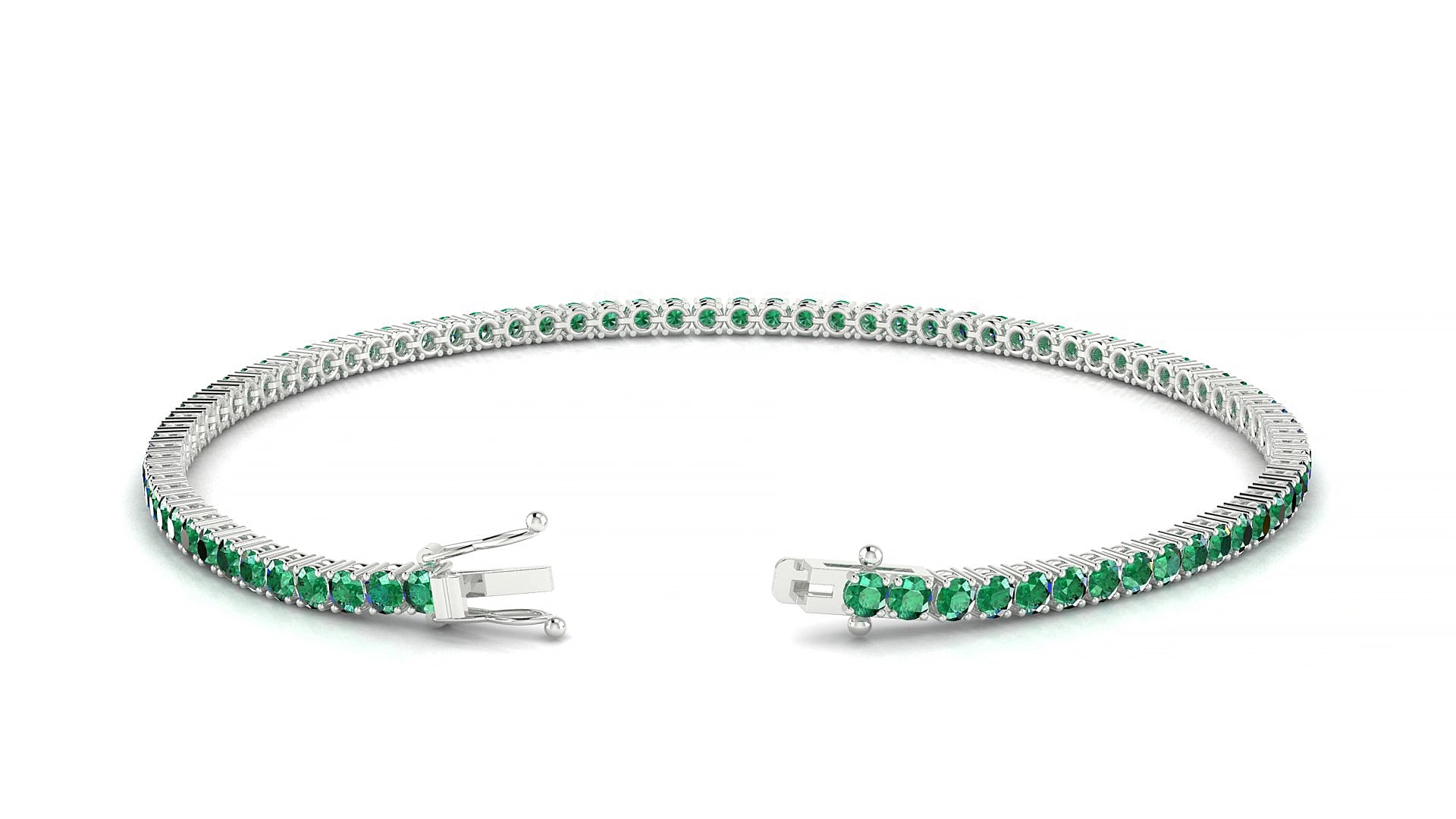 Capri | 18k White Gold 2 mm Round Natural Emerald 15 cm Tennis Bracelet