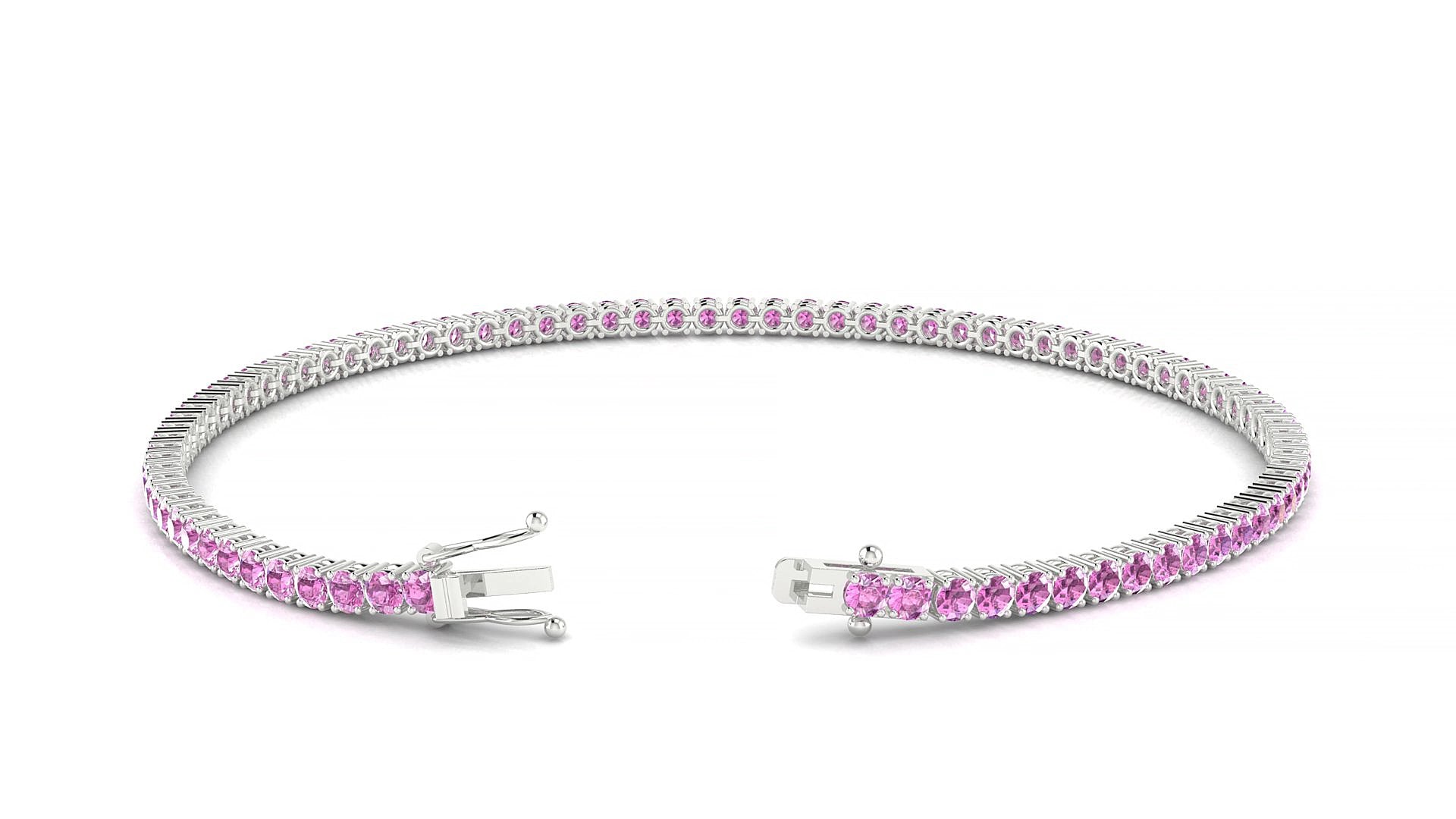 Capri | 18k White Gold 2 mm Round Natural Pink Sapphire 19 cm Tennis Bracelet