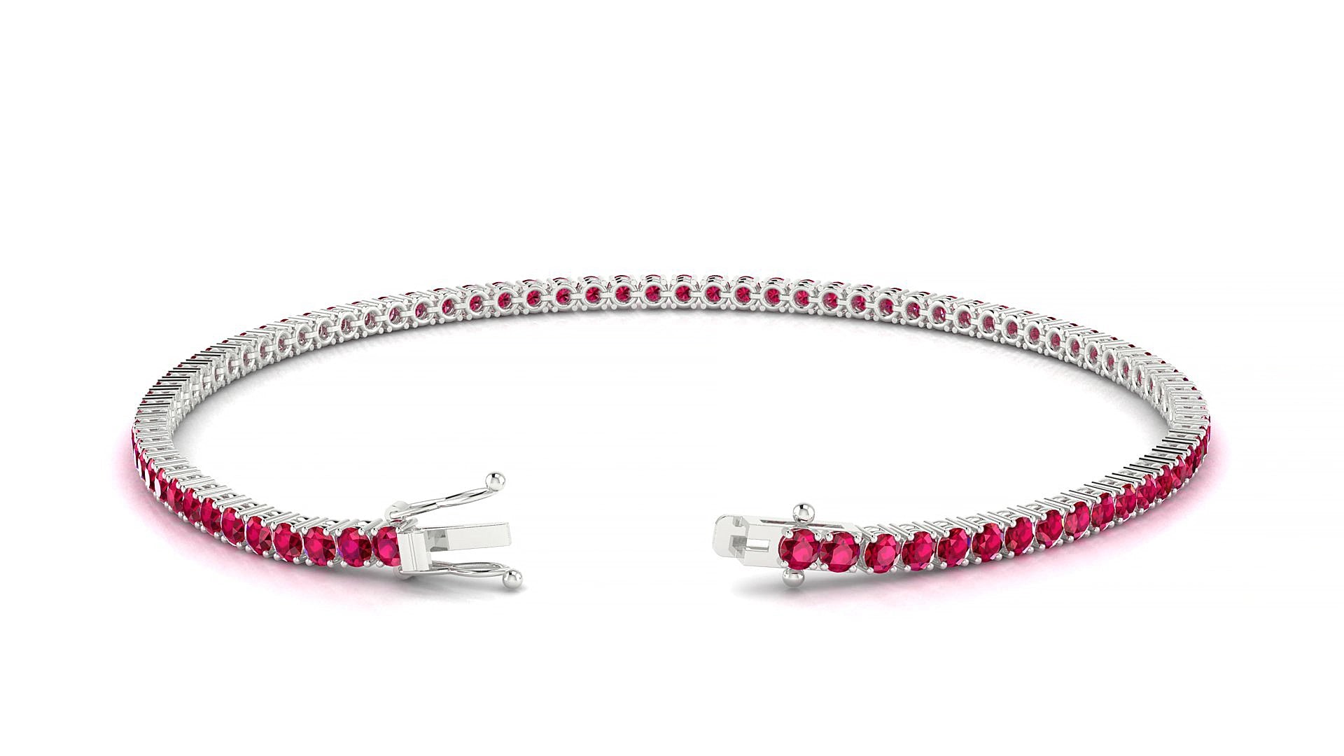 Capri | 18k White Gold 2 mm Round Natural Ruby 17 cm Tennis Bracelet