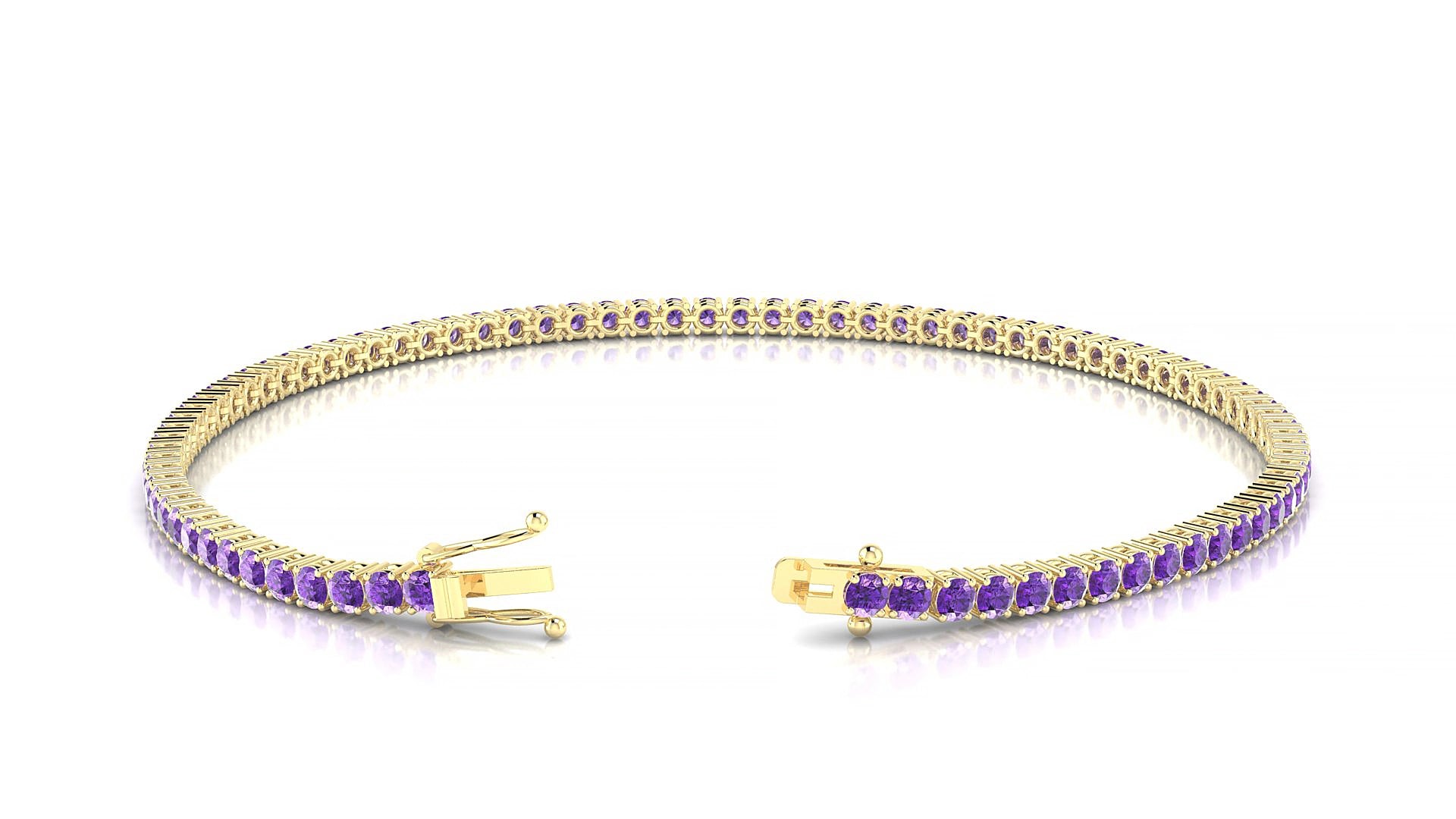 Capri | 18k Yellow Gold 2 mm Round Natural Amethyst 18 cm Tennis Bracelet
