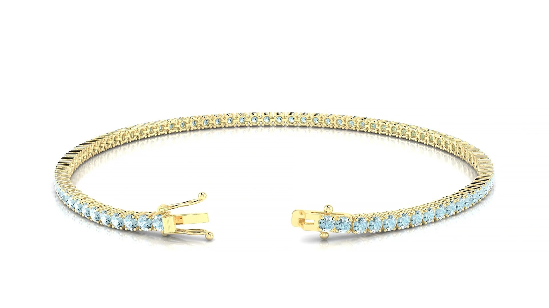 Capri | 18k Yellow Gold 2 mm Round Natural Aquamarine Tennis Bracelet