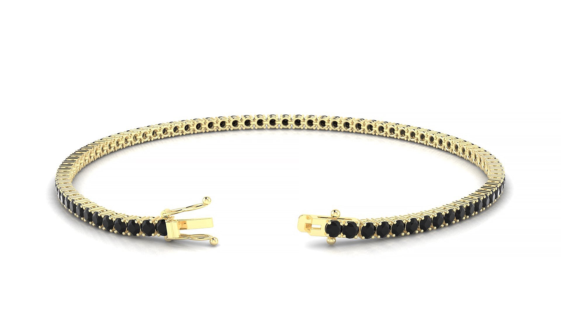 Capri | 18k Yellow Gold 2 mm Round Natural Black Diamond Tennis Bracelet