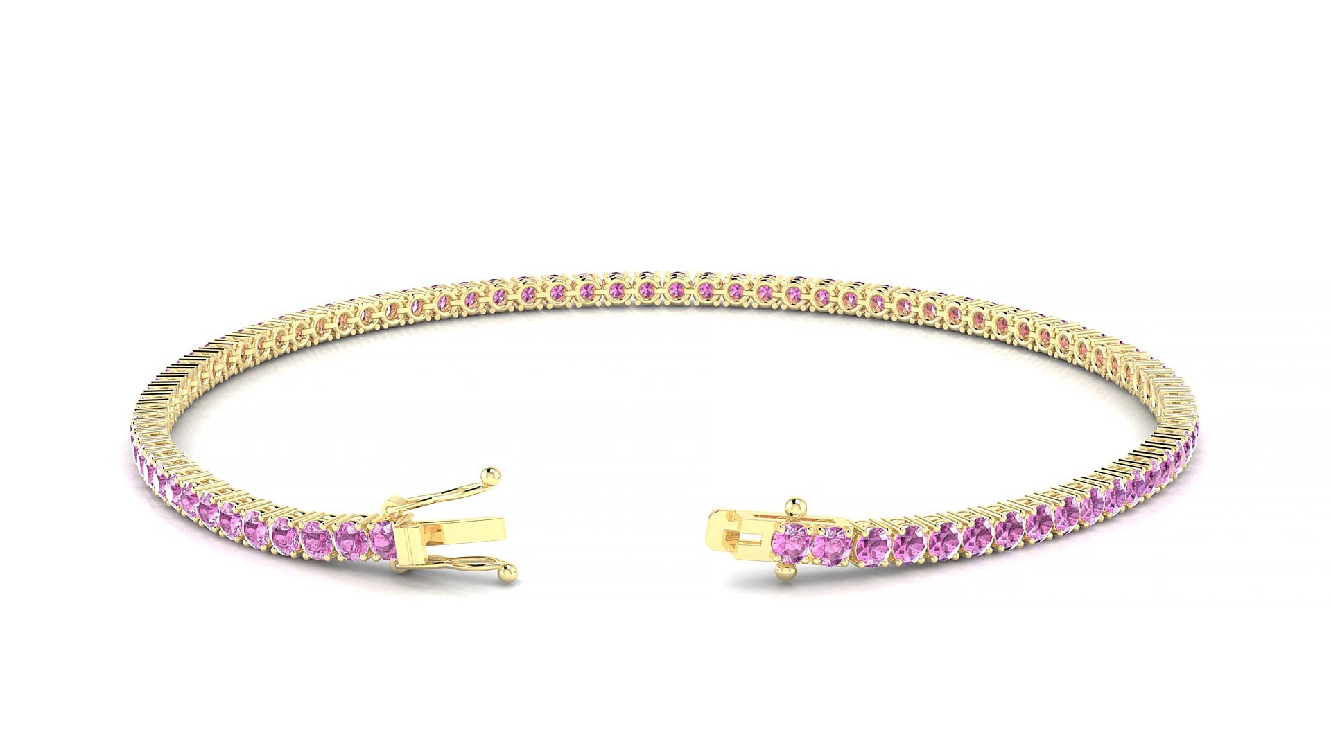 Capri | 18k Yellow Gold 2 mm Round Natural Pink Sapphire 16 cm Tennis Bracelet