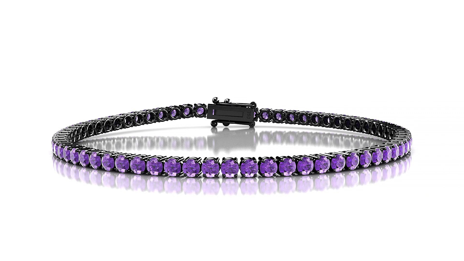 Capri | 18k Black Gold 2.5 mm Round Natural Amethyst 18 cm Tennis Bracelet