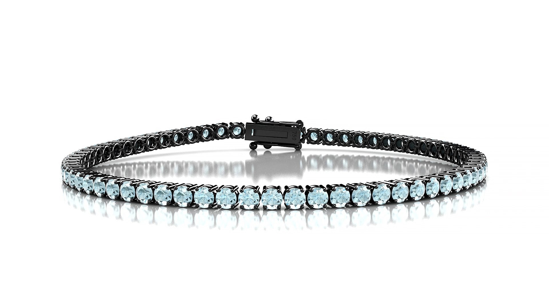 Capri | 18k Black Gold 2.5 mm Round Natural Aquamarine 15 cm Tennis Bracelet
