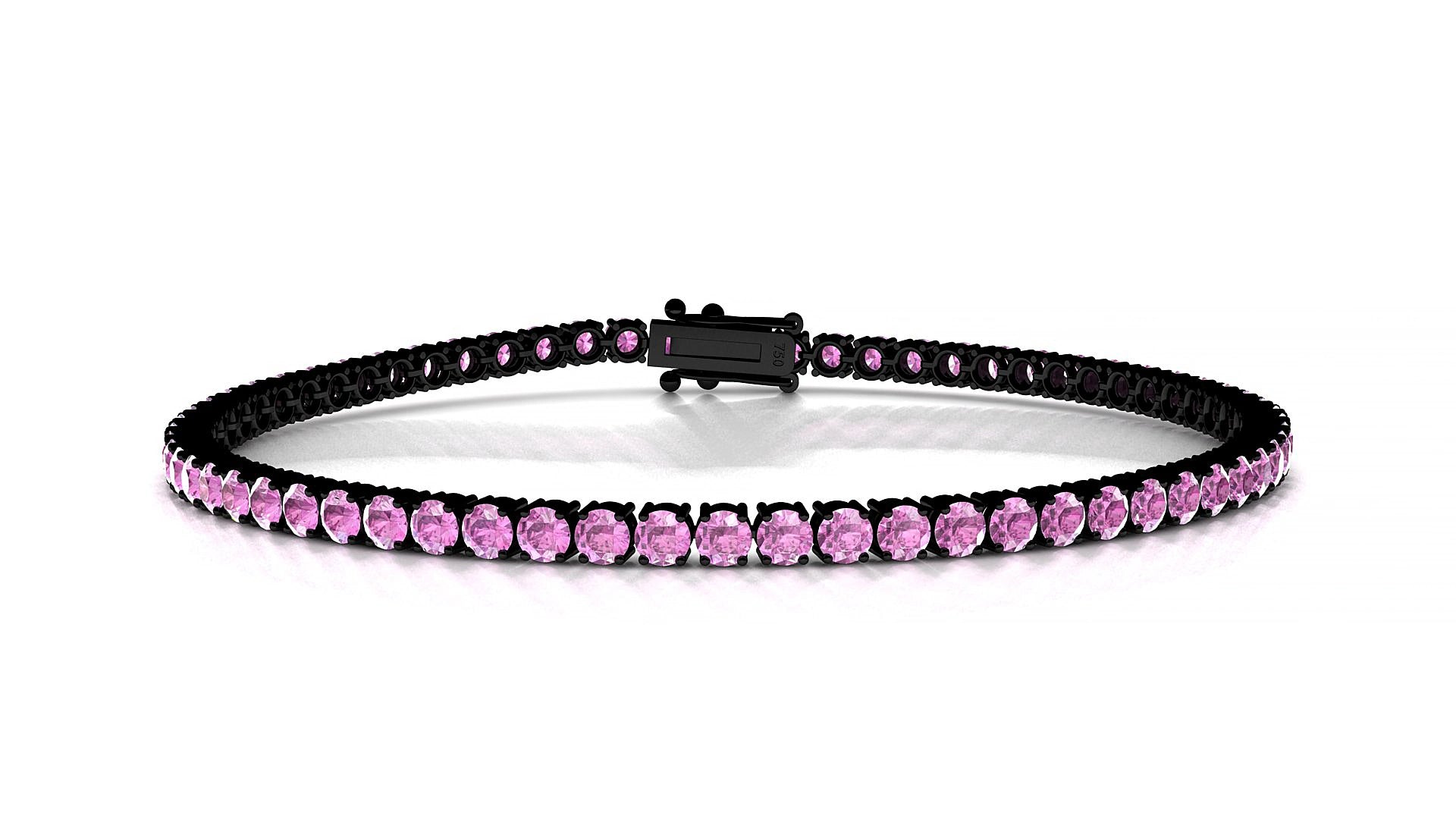 Capri | 18k Black Gold 2.5 mm Round Natural Pink Sapphire 18 cm Tennis Bracelet
