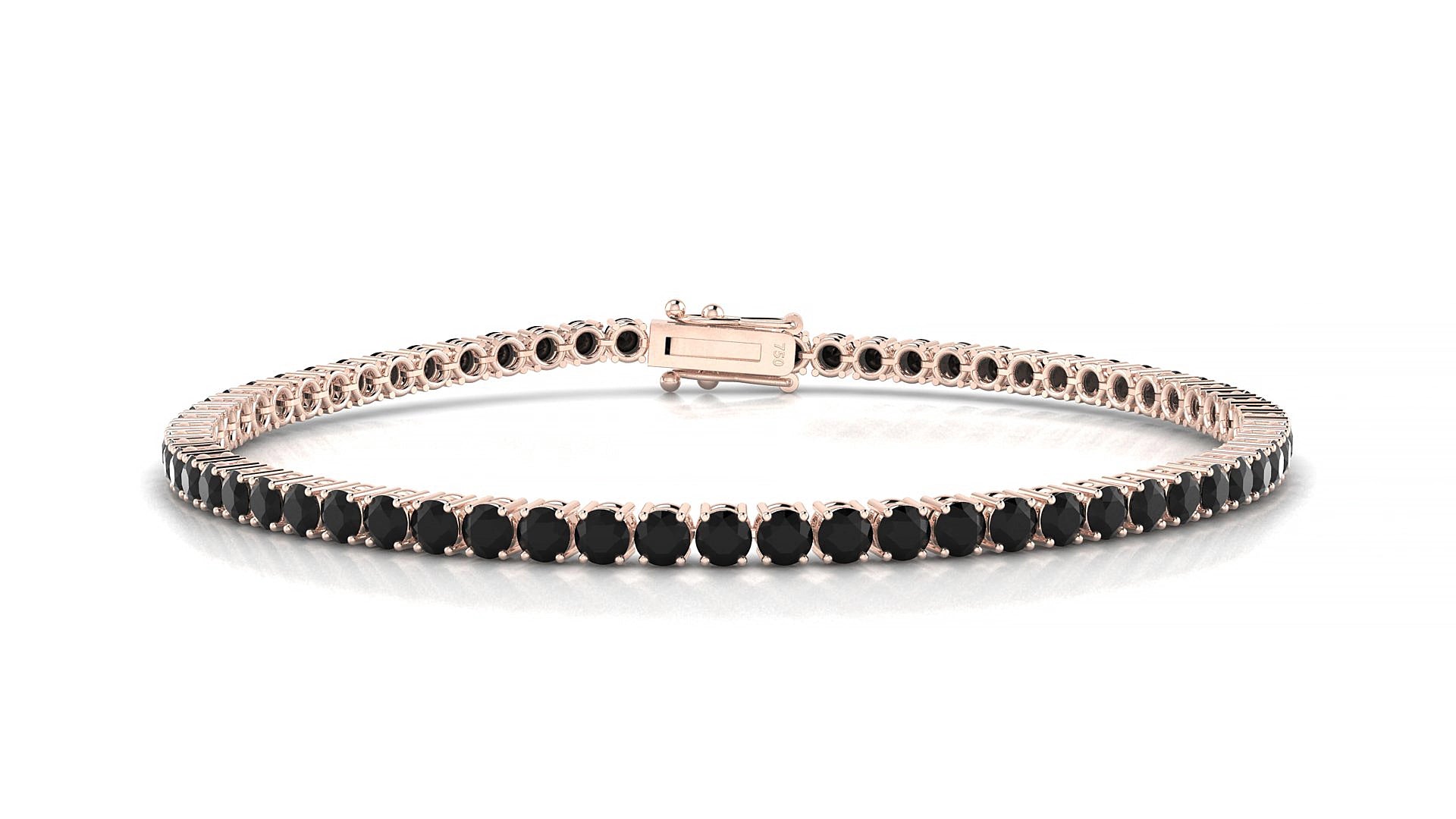 Capri | 18k Rose Gold 2.5 mm Round Natural Black Diamond 17 cm Tennis Bracelet