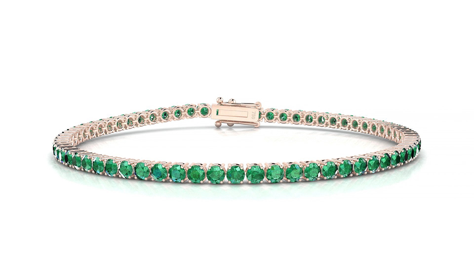 Capri | 18k Rose Gold 2.5 mm Round Natural Emerald 16 cm Tennis Bracelet