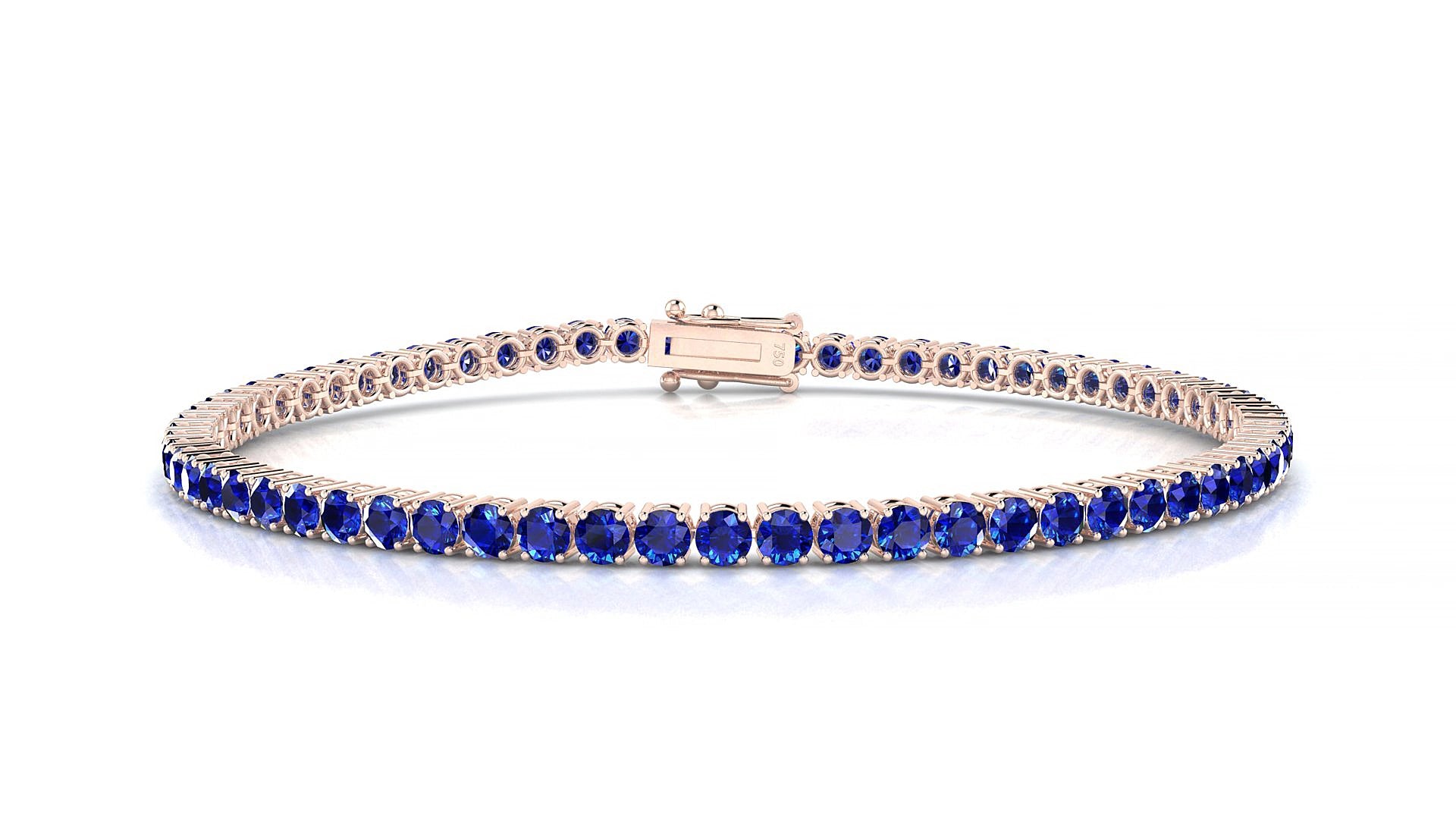 Capri | 18k Rose Gold 2.5 mm Round Natural Sapphire 18 cm Tennis Bracelet