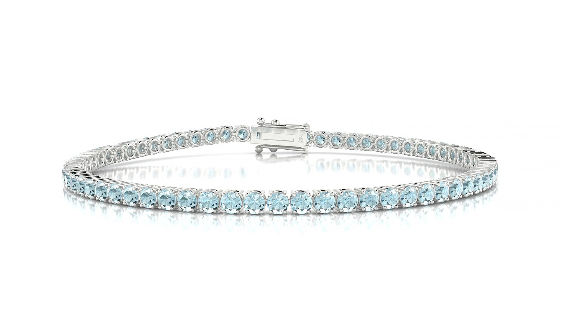 Capri | 18k White Gold 2.5 mm Round Natural Aquamarine 15 cm Tennis Bracelet