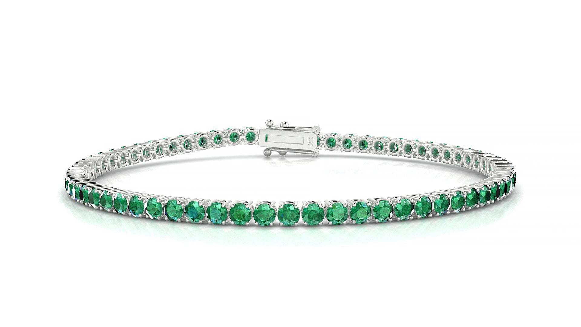 Capri | 18k White Gold 2.5 mm Round Natural Emerald 15 cm Tennis Bracelet