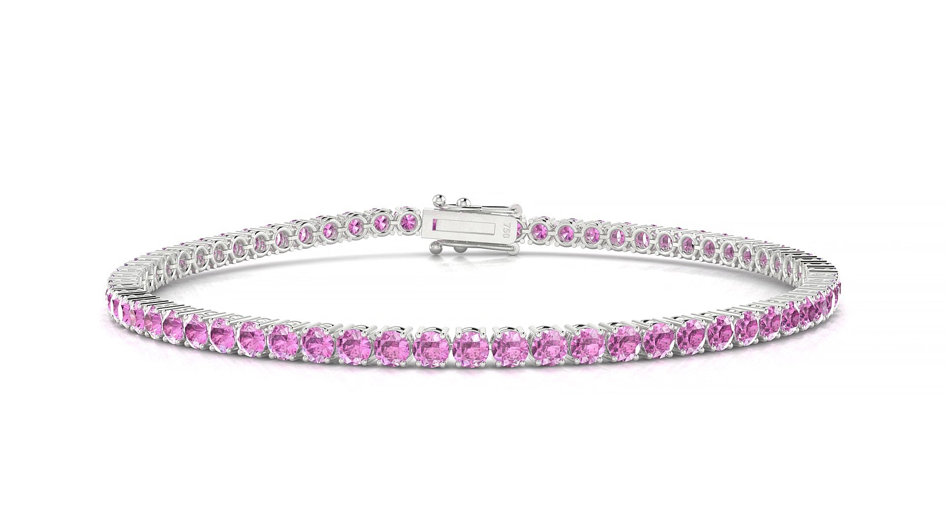 Capri | 18k White Gold 2.5 mm Round Natural Pink Sapphire 15 cm Tennis Bracelet