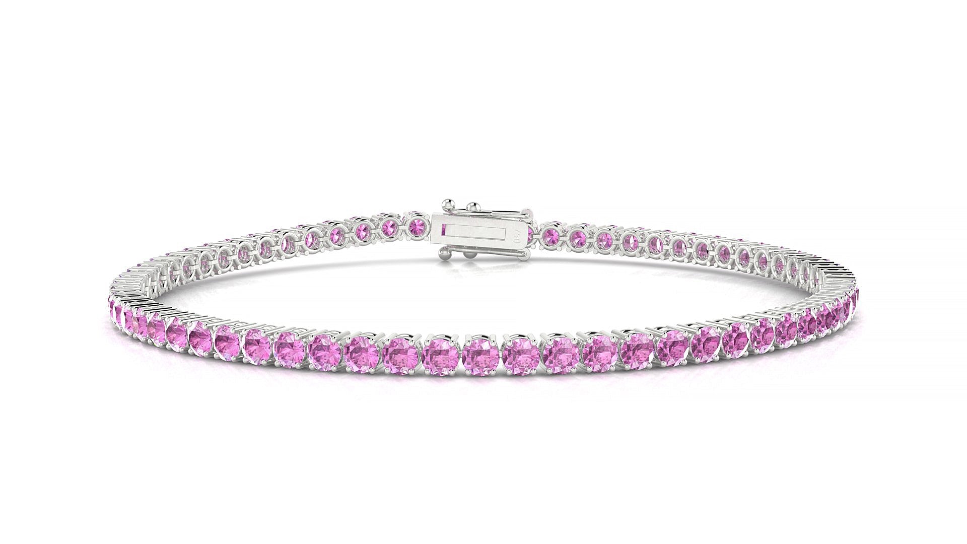 Capri | 18k White Gold 2.5 mm Round Natural Pink Sapphire Tennis Bracelet
