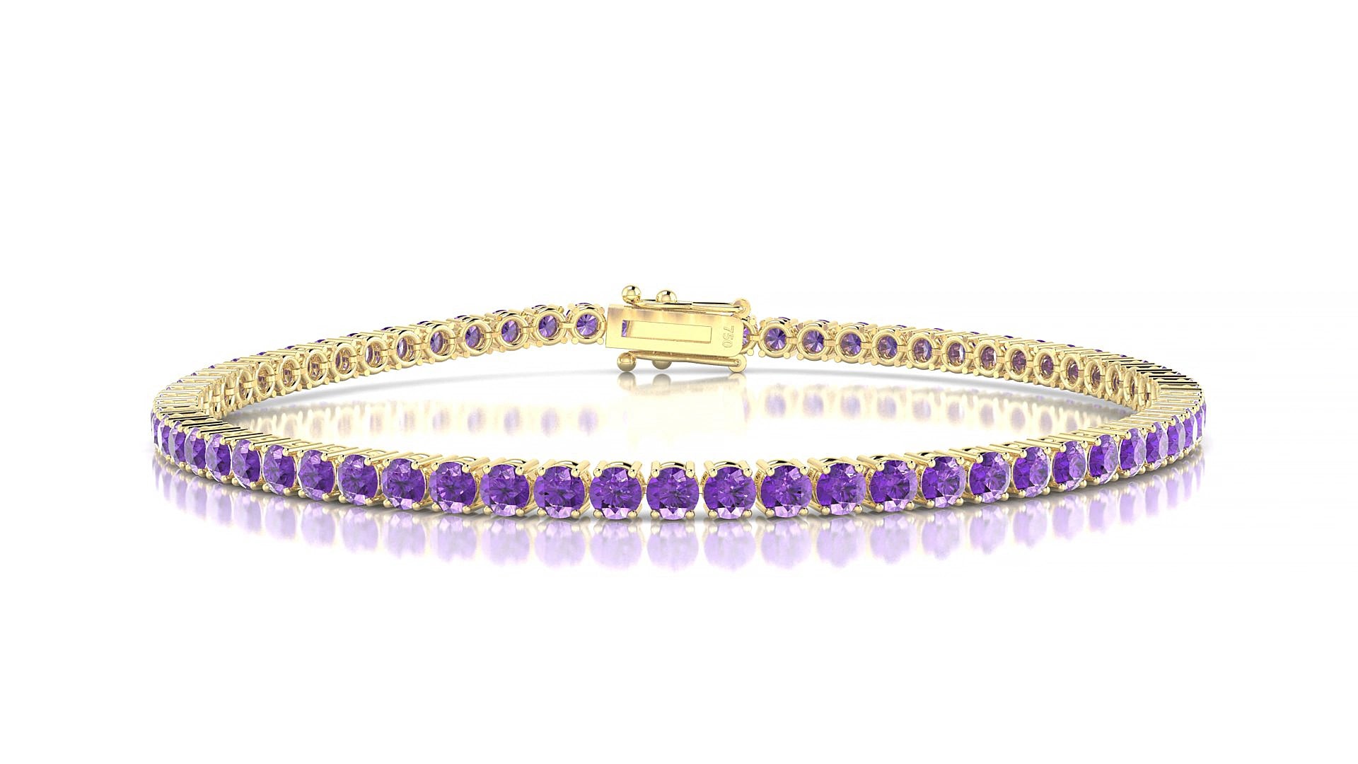 Capri | 18k Yellow Gold 2.5 mm Round Natural Amethyst 15 cm Tennis Bracelet