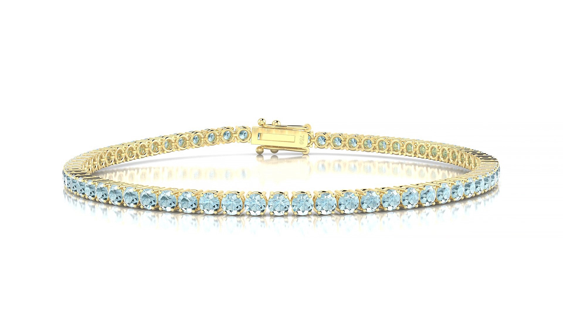 Capri | 18k Yellow Gold 2.5 mm Round Natural Aquamarine 15 cm Tennis Bracelet