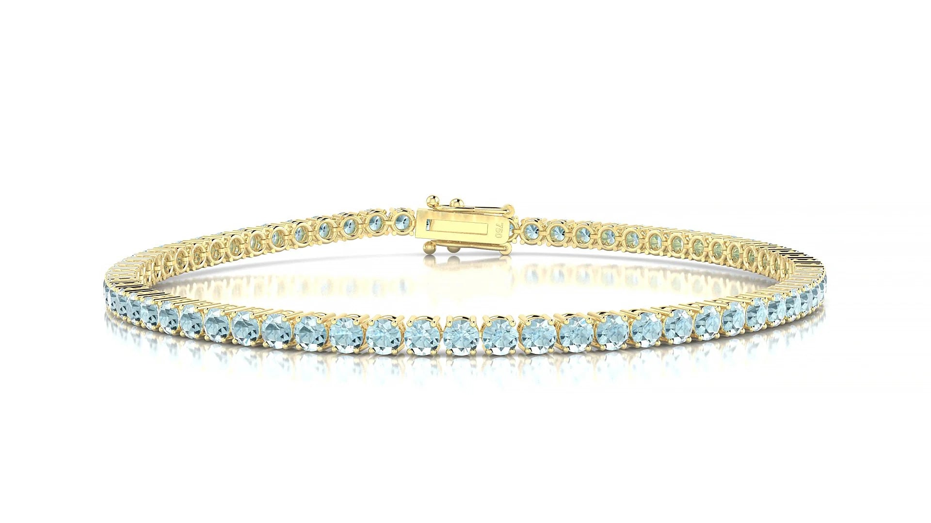 Capri | 18k Yellow Gold 2.5 mm Round Natural Aquamarine Tennis Bracelet
