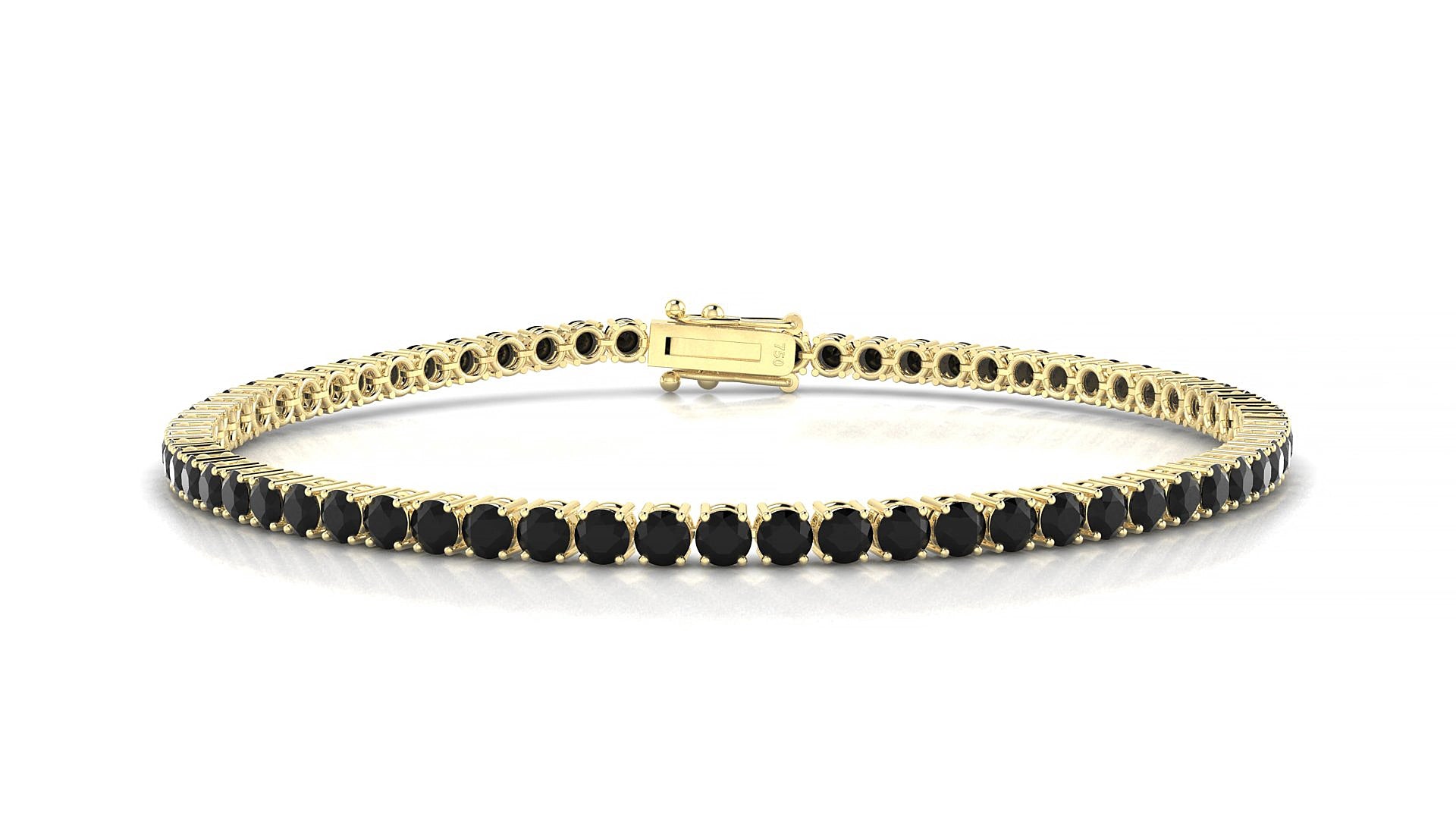 Capri | 18k Yellow Gold 2.5 mm Round Natural Black Diamond 18 cm Tennis Bracelet