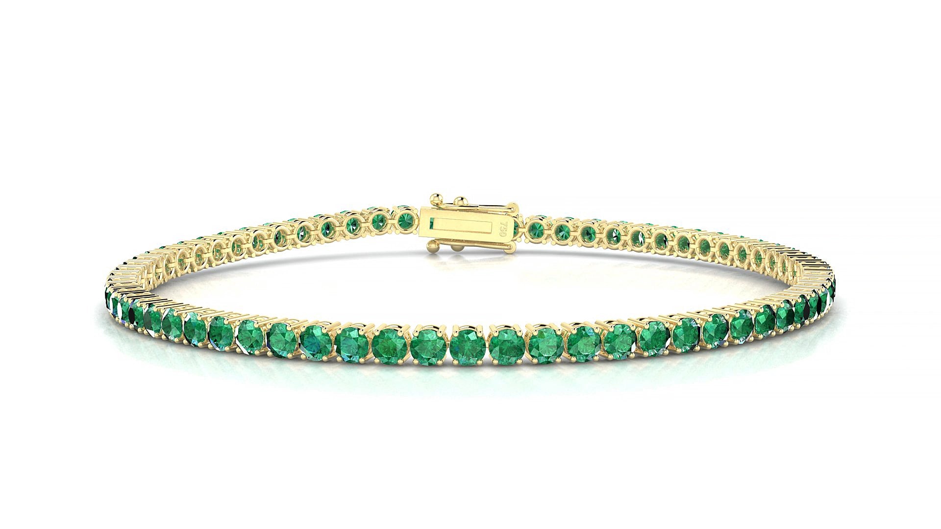 Capri | 18k Yellow Gold 2.5 mm Round Natural Emerald 17 cm Tennis Bracelet