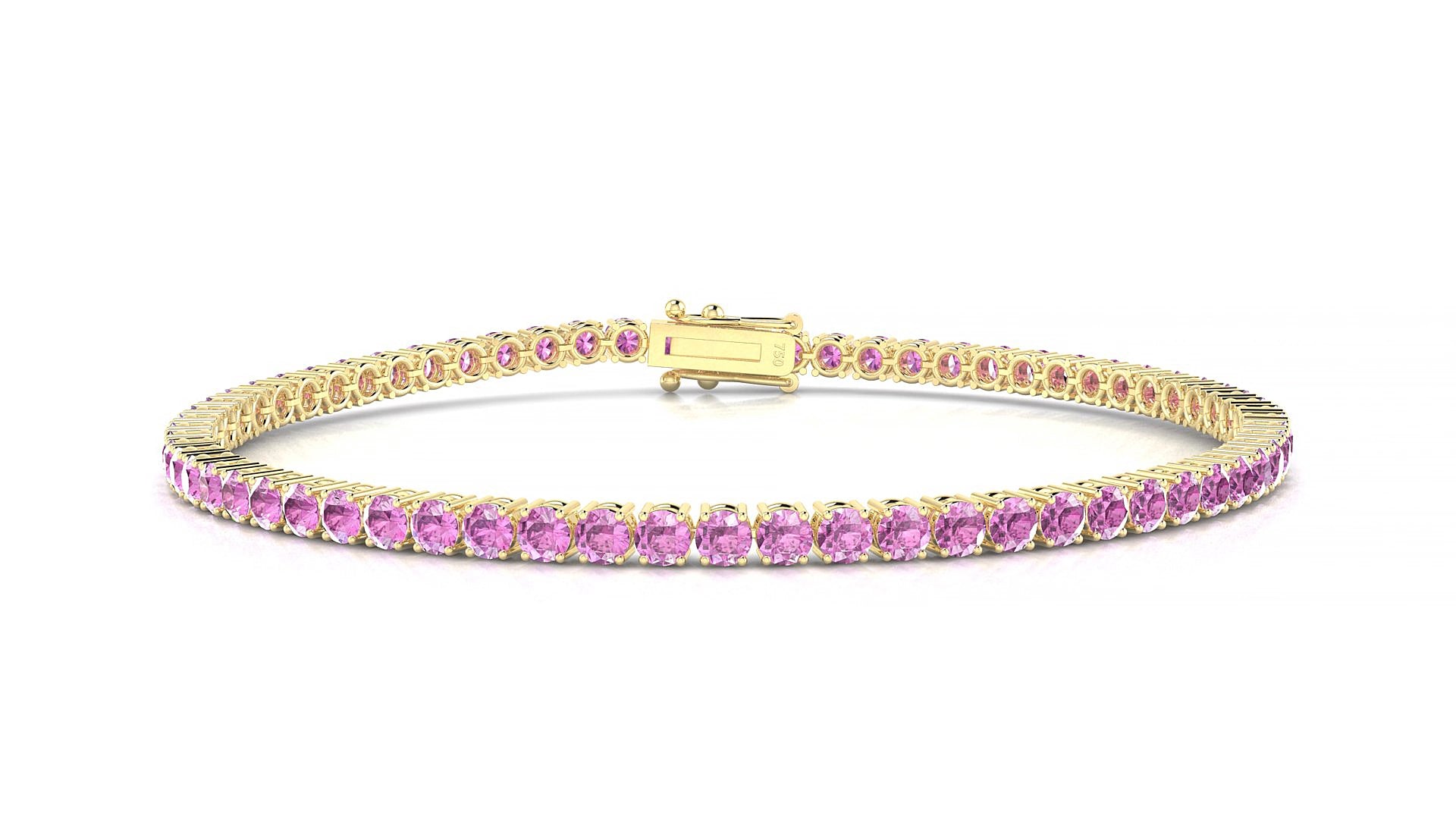 Capri | 18k Yellow Gold 2.5 mm Round Natural Pink Sapphire 15 cm Tennis Bracelet
