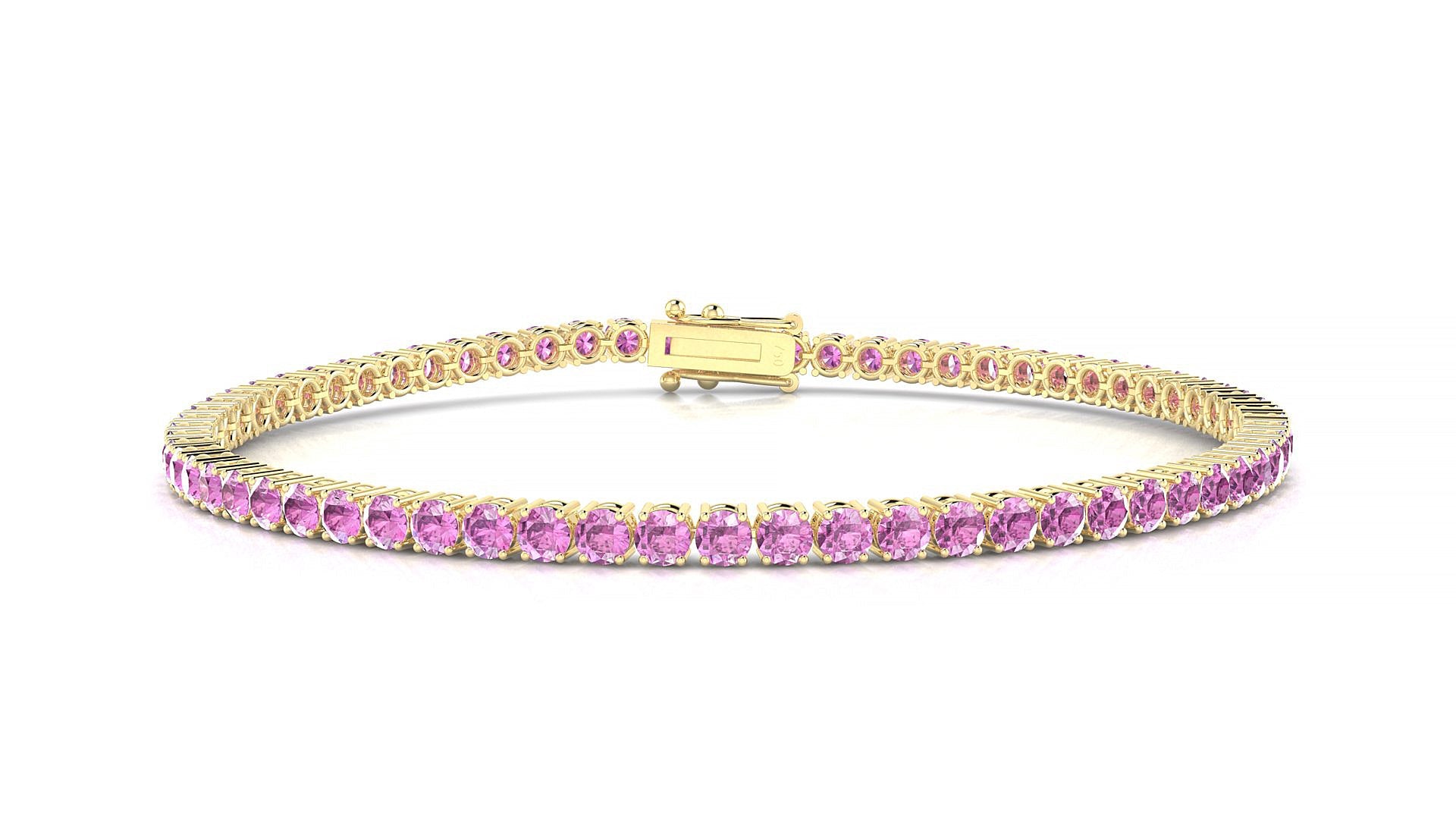 Capri | 18k Yellow Gold 2.5 mm Round Natural Pink Sapphire Tennis Bracelet