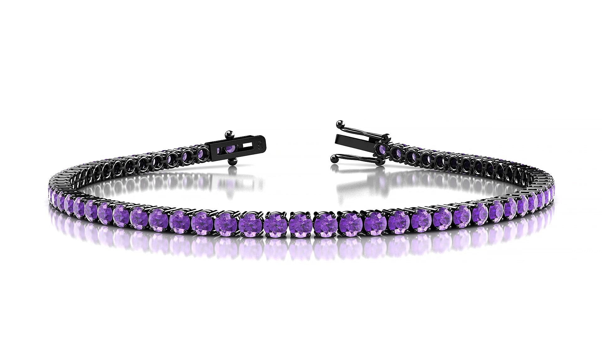 Capri | 18k Black Gold 2.5 mm Round Natural Amethyst 18 cm Tennis Bracelet