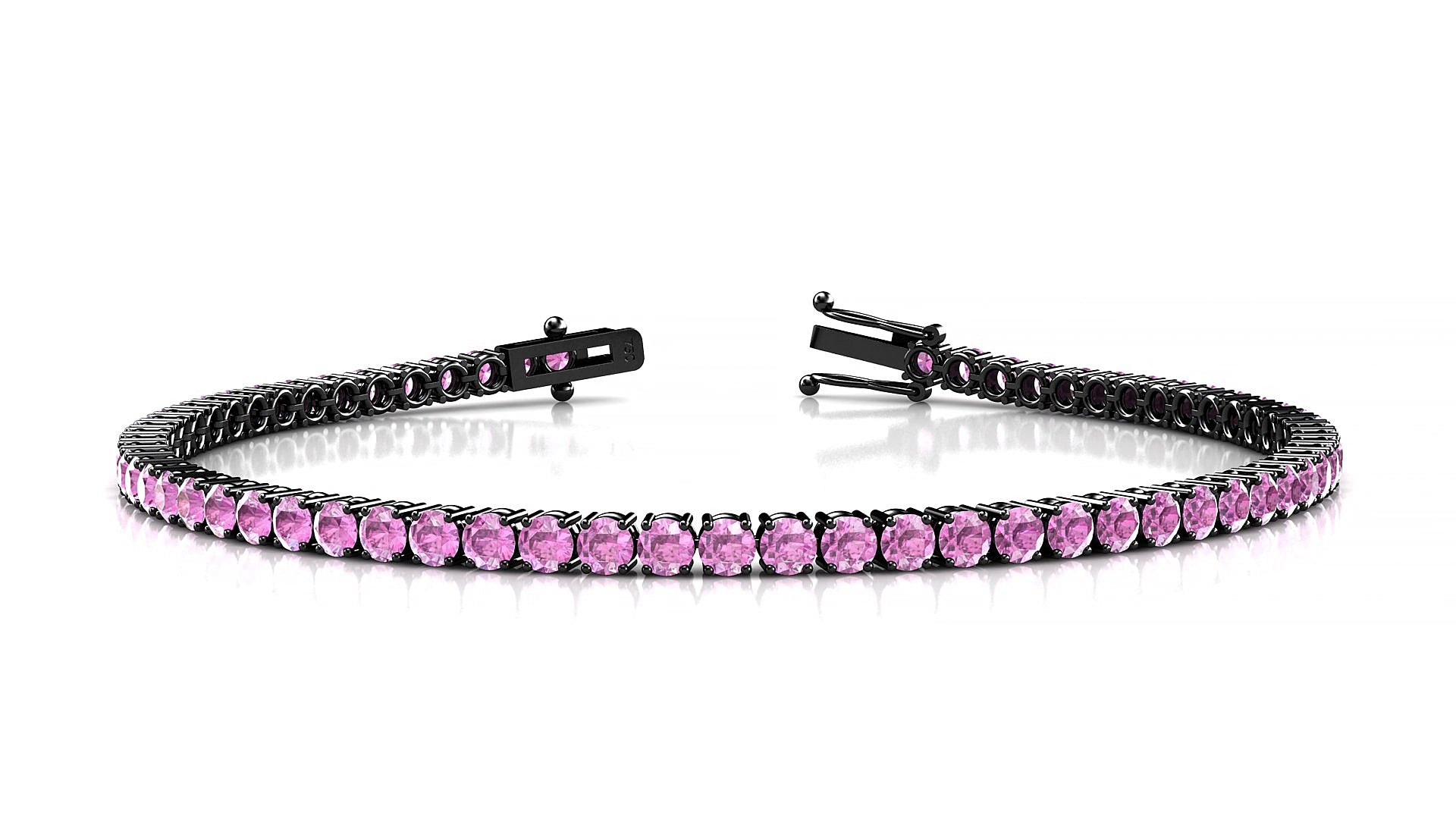 Capri | 18k Black Gold 2.5 mm Round Natural Pink Sapphire 15 cm Tennis Bracelet