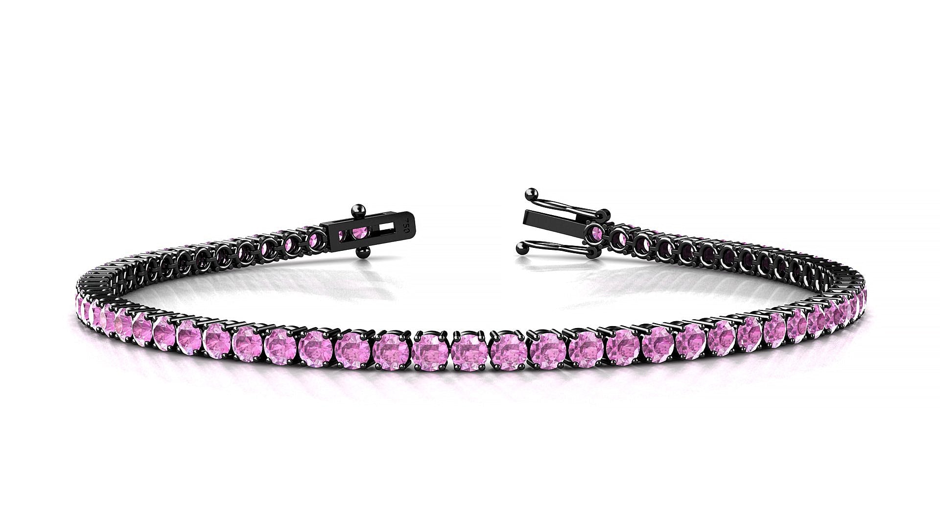 Capri | 18k Black Gold 2.5 mm Round Natural Pink Sapphire Tennis Bracelet