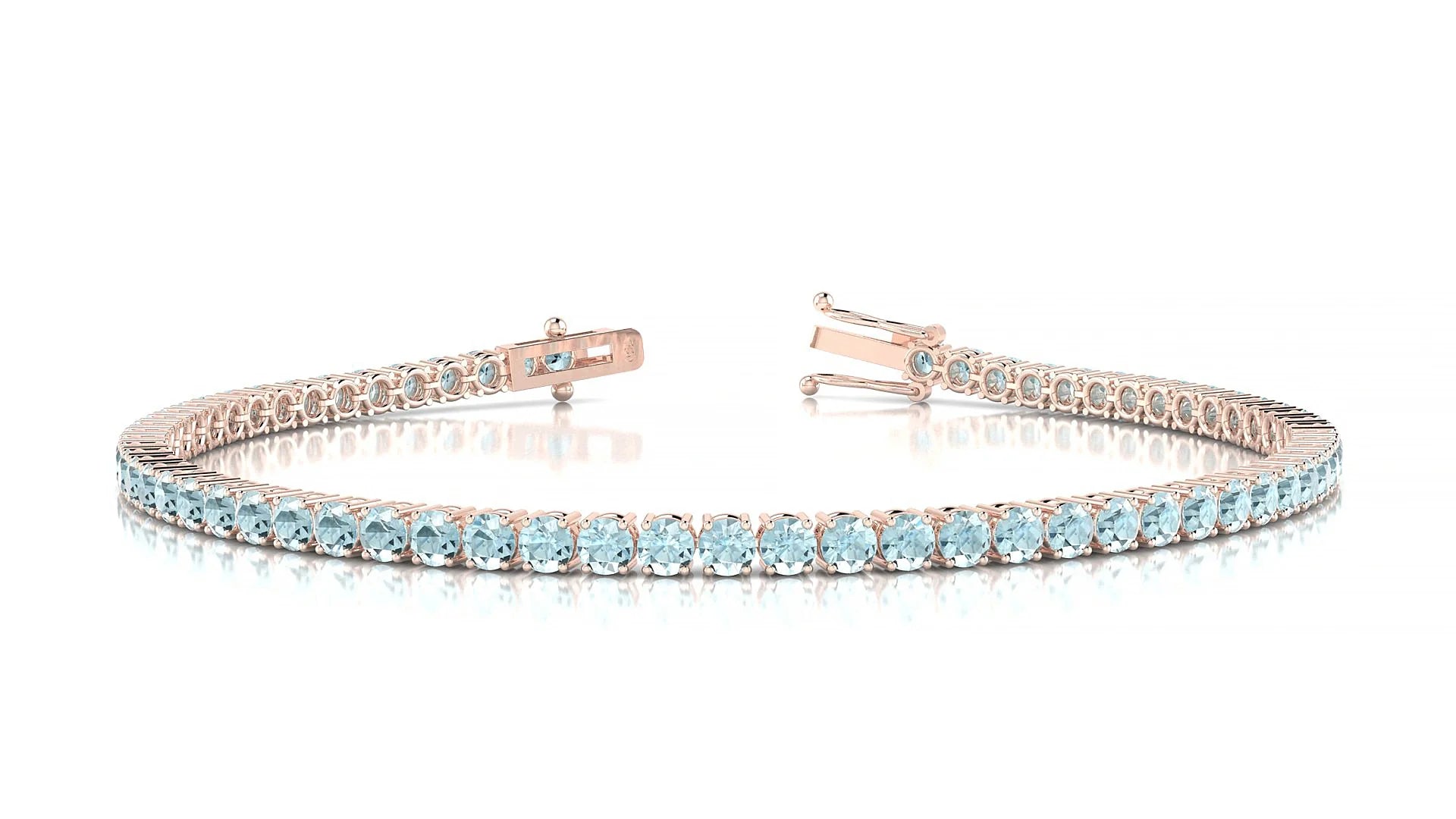 Capri | 18k Rose Gold 2.5 mm Round Natural Aquamarine Tennis Bracelet