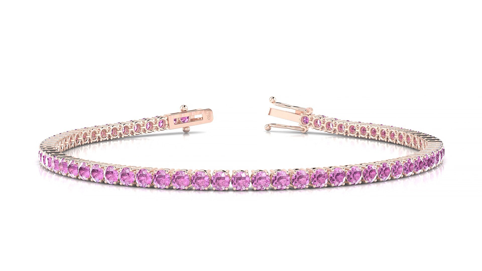 Capri | 18k Rose Gold 2.5 mm Round Natural Pink Sapphire 16 cm Tennis Bracelet