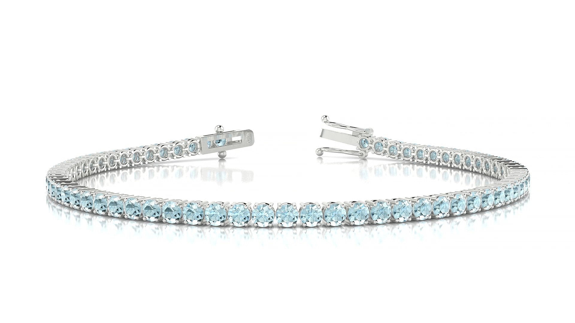 Capri | 18k White Gold 2.5 mm Round Natural Aquamarine 17 cm Tennis Bracelet