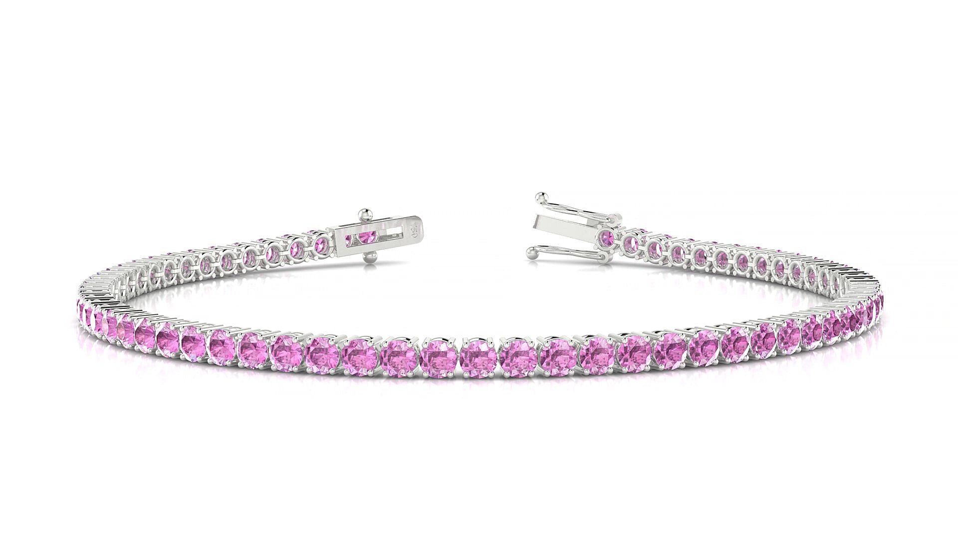 Capri | 18k White Gold 2.5 mm Round Natural Pink Sapphire 19 cm Tennis Bracelet