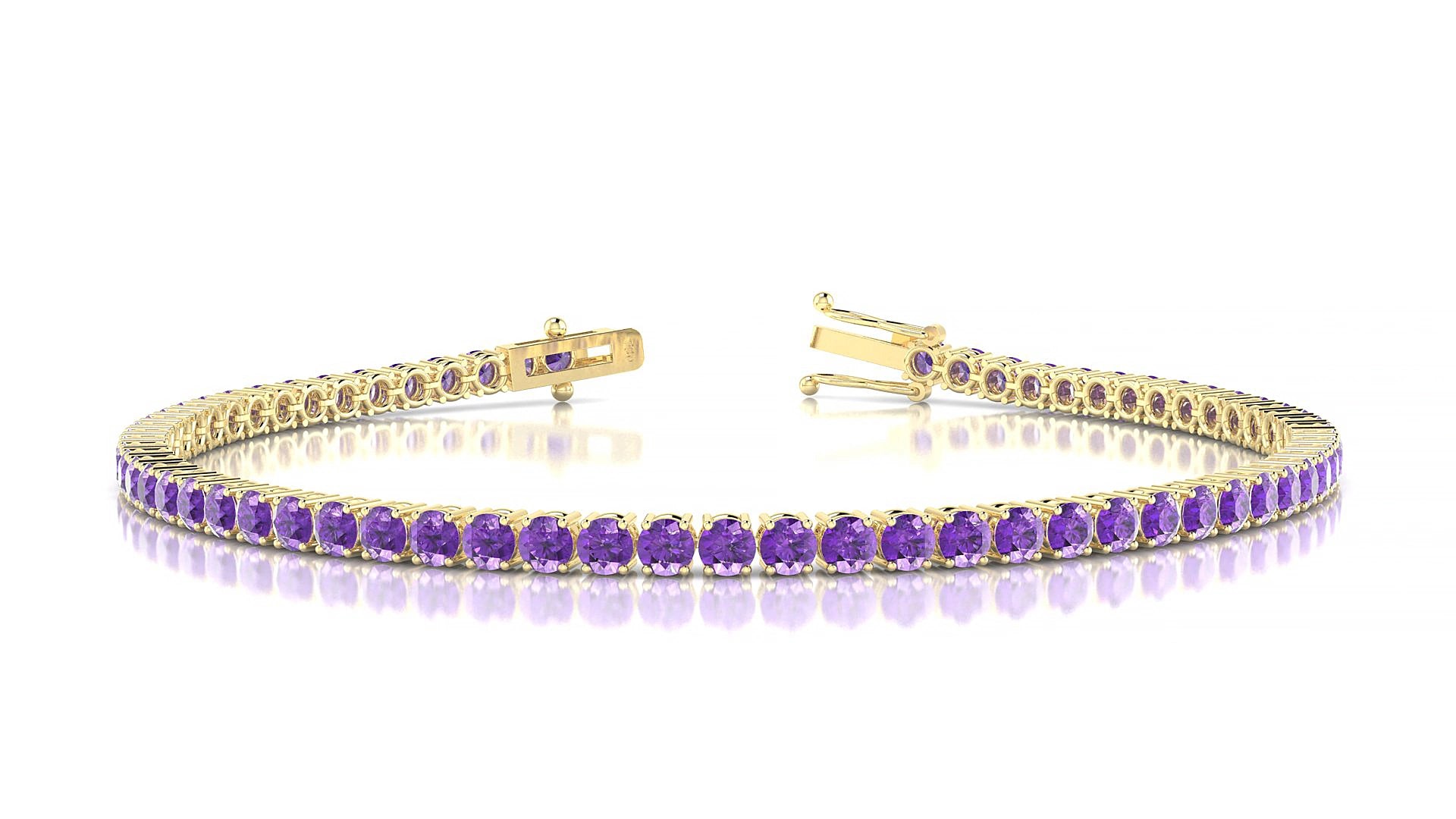 Capri | 18k Yellow Gold 2.5 mm Round Natural Amethyst 15 cm Tennis Bracelet