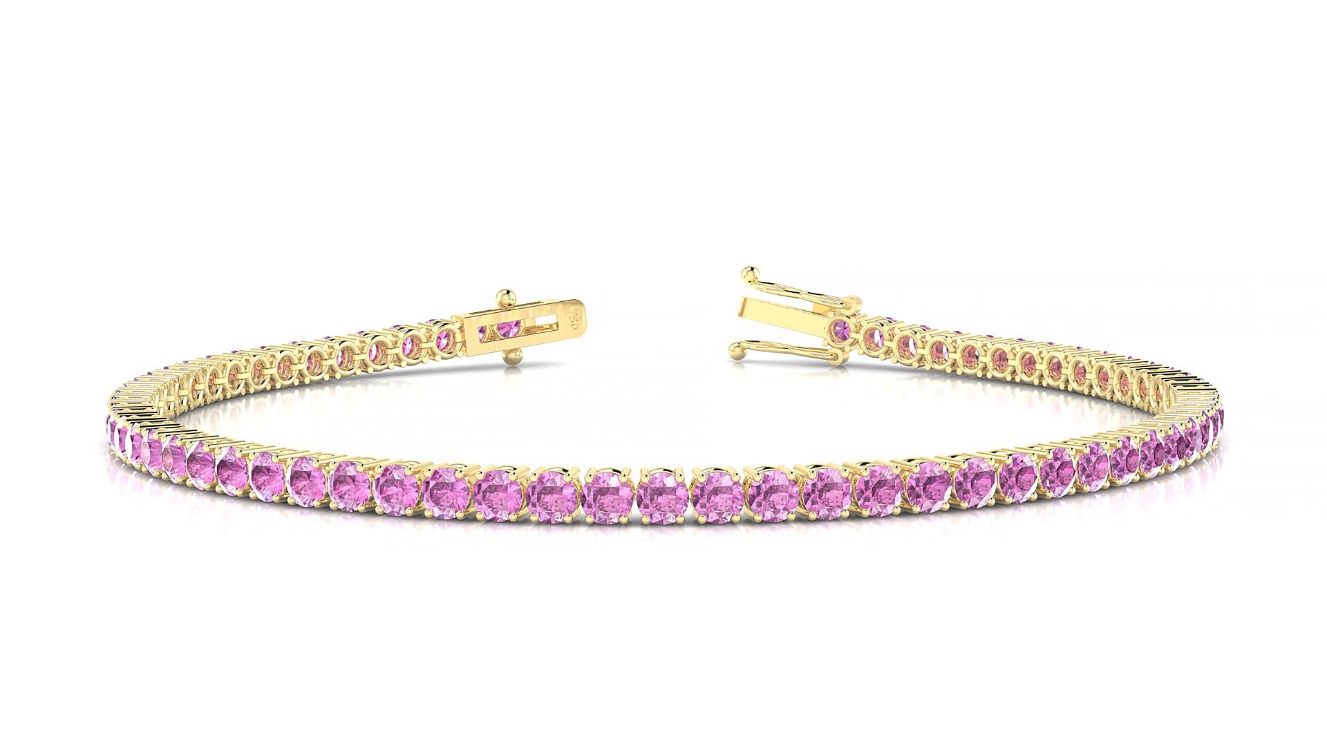 Capri | 18k Yellow Gold 2.5 mm Round Natural Pink Sapphire 19 cm Tennis Bracelet