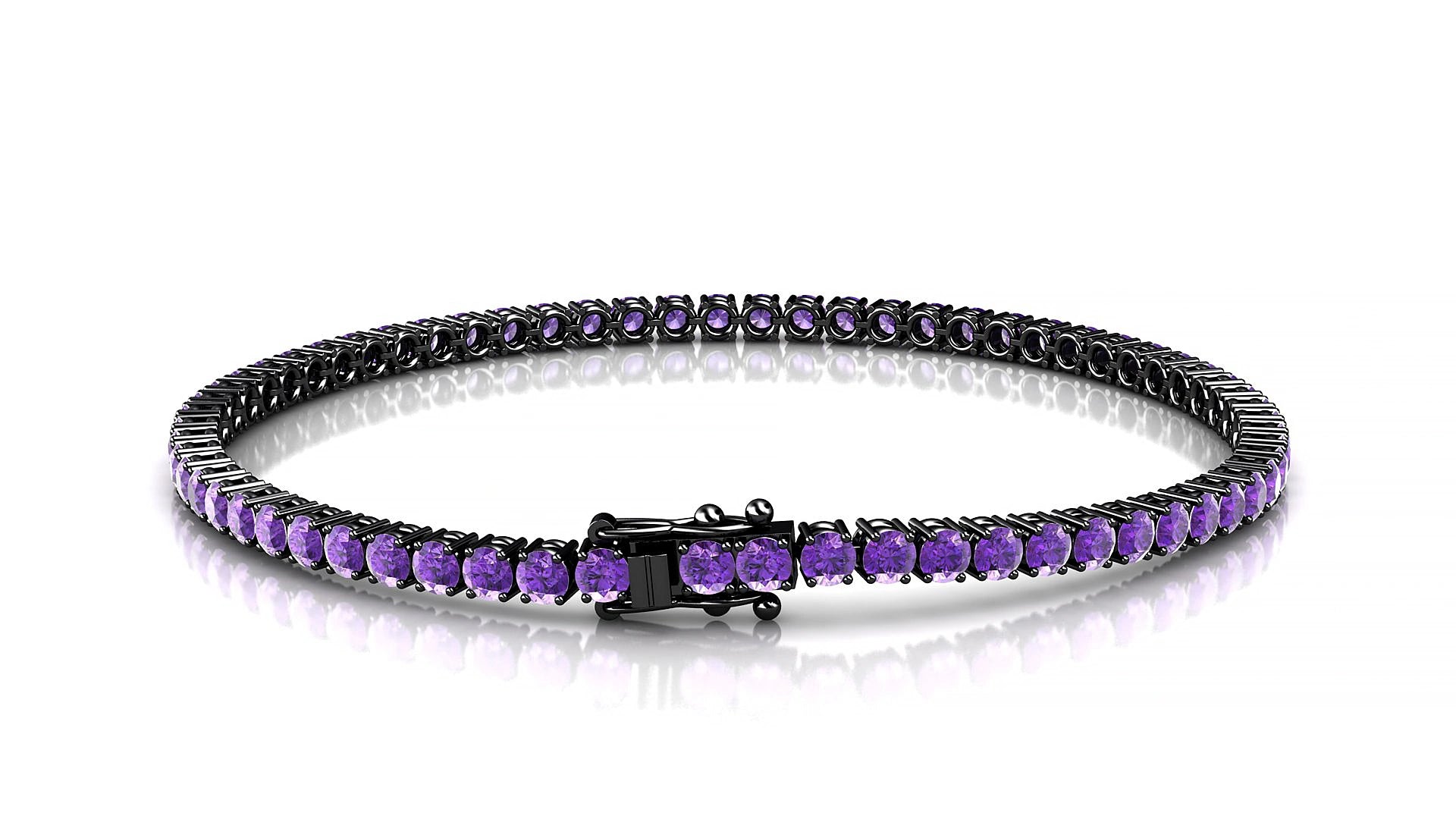 Capri | 18k Black Gold 2.5 mm Round Natural Amethyst 20 cm Tennis Bracelet